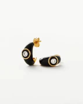 Enamel & Stone Dome Mini Hoop Earrings  | 18ct Gold Plated/Cubic Zirconia