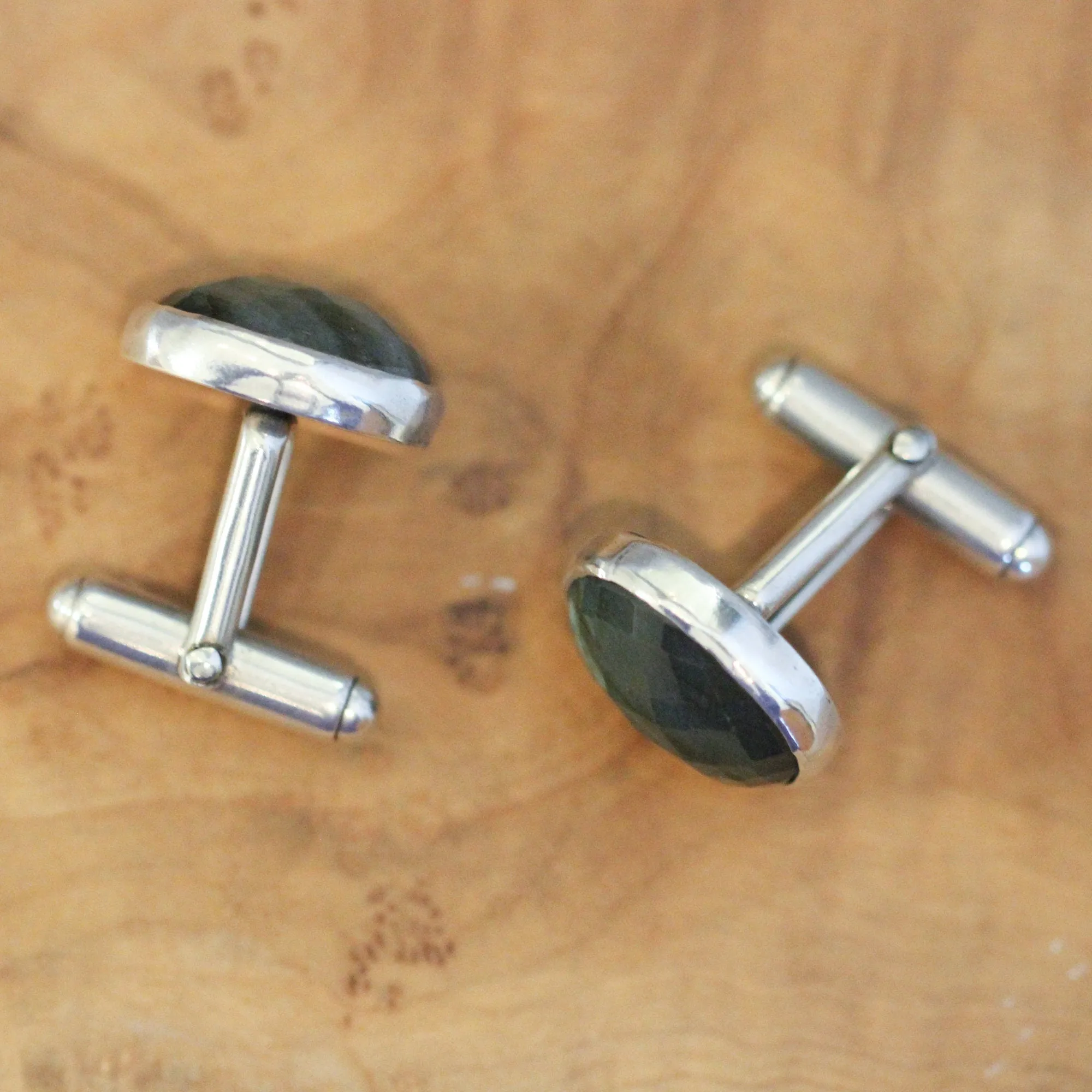 Faceted Labradorite Cuff Links - Labradorite Cufflinks - .925 Sterling Silver - Silversmith Cufflinks