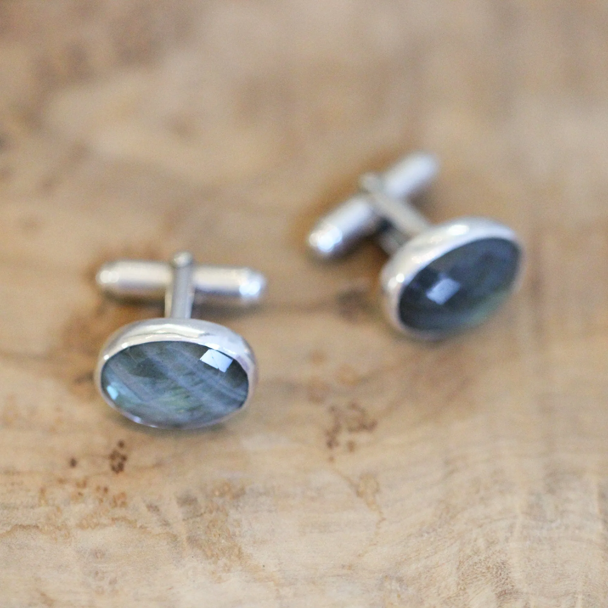 Faceted Labradorite Cuff Links - Labradorite Cufflinks - .925 Sterling Silver - Silversmith Cufflinks