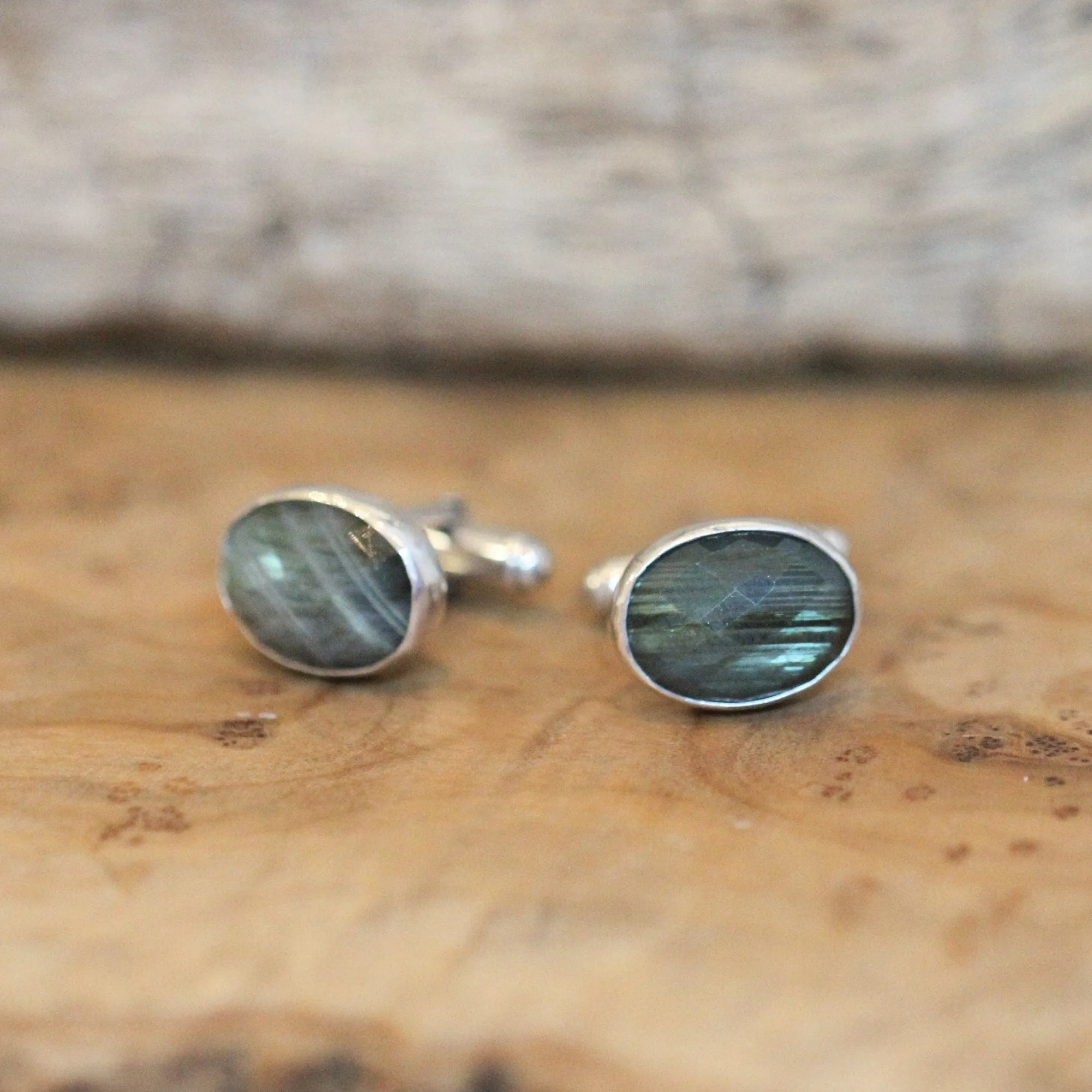 Faceted Labradorite Cuff Links - Labradorite Cufflinks - .925 Sterling Silver - Silversmith Cufflinks