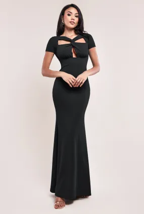 Goddiva Scuba Crepe Twist Cutout Maxi Dress