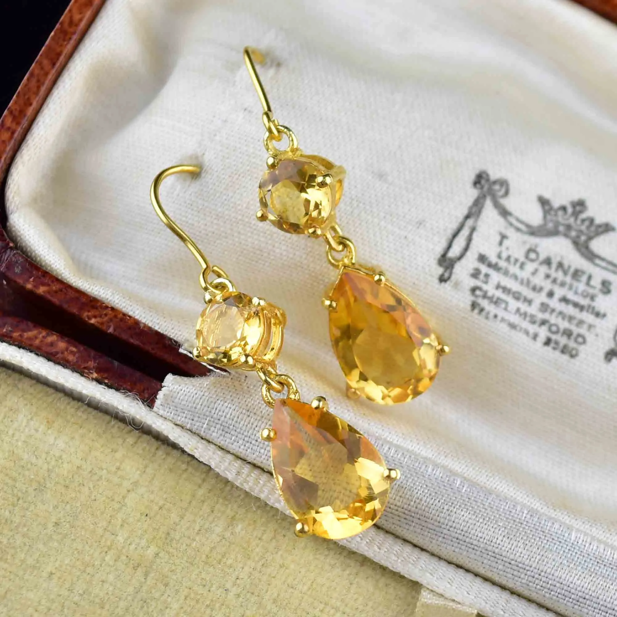 Gold Citrine Teardrop Dangle Earrings