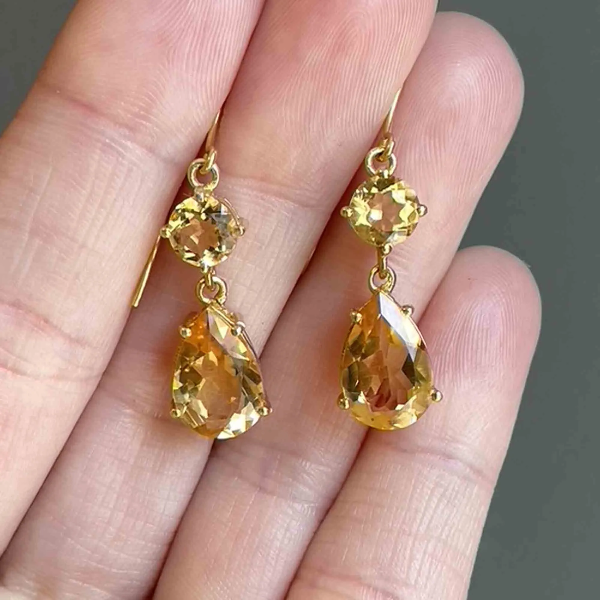 Gold Citrine Teardrop Dangle Earrings