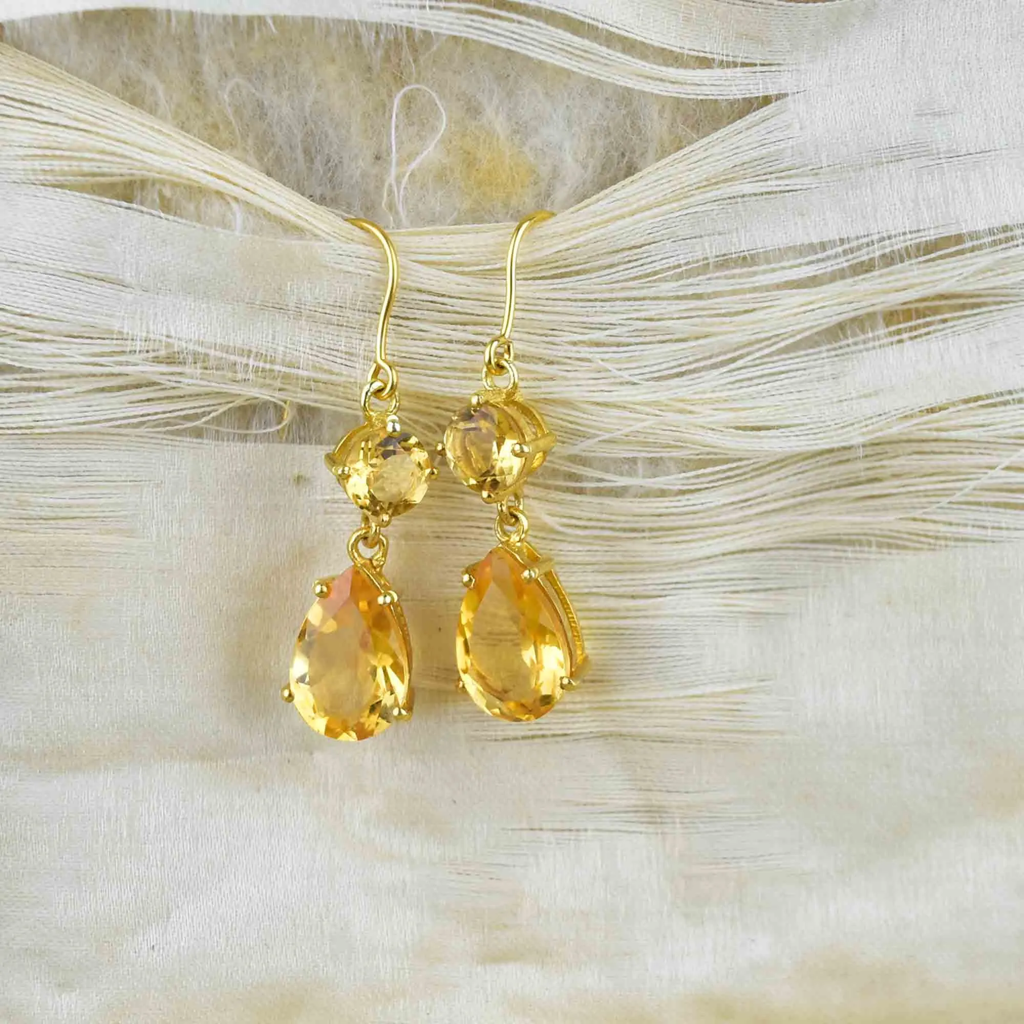 Gold Citrine Teardrop Dangle Earrings