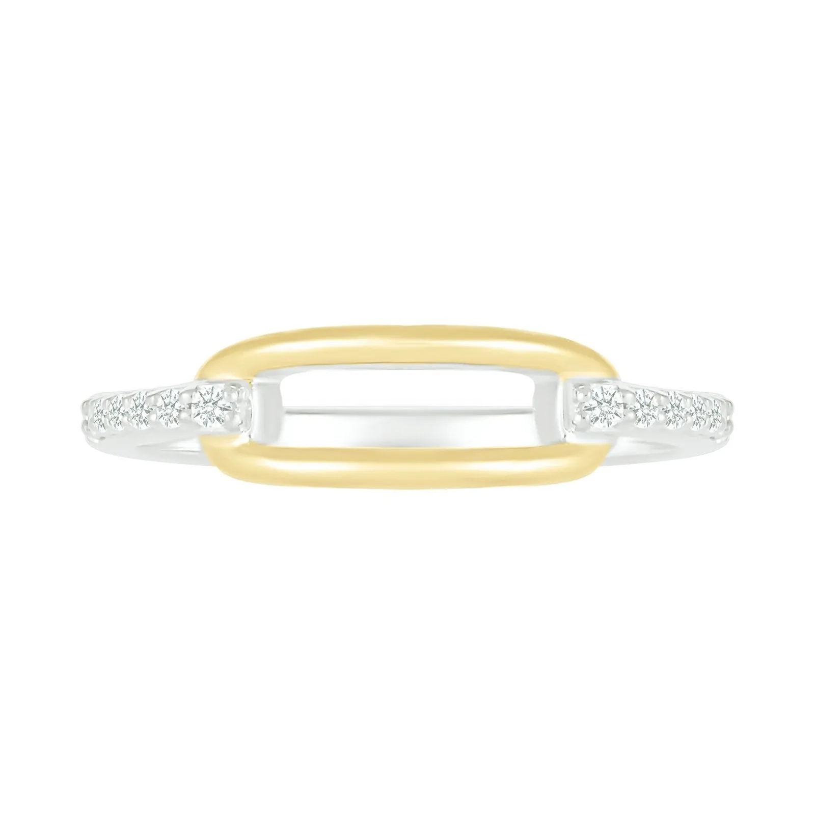 Gold Paperclip Link Ring with Diamonds