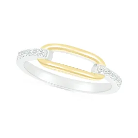 Gold Paperclip Link Ring with Diamonds