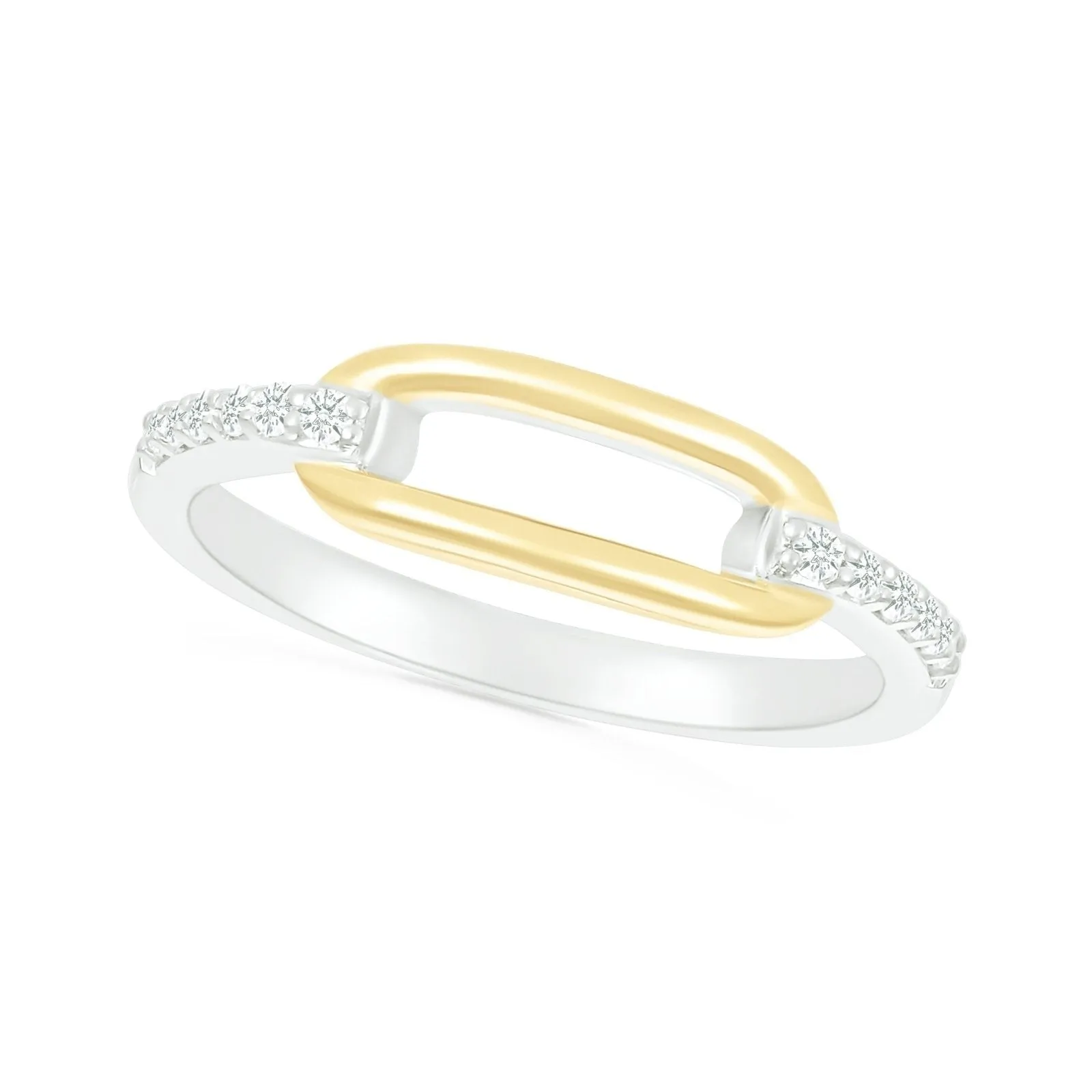 Gold Paperclip Link Ring with Diamonds