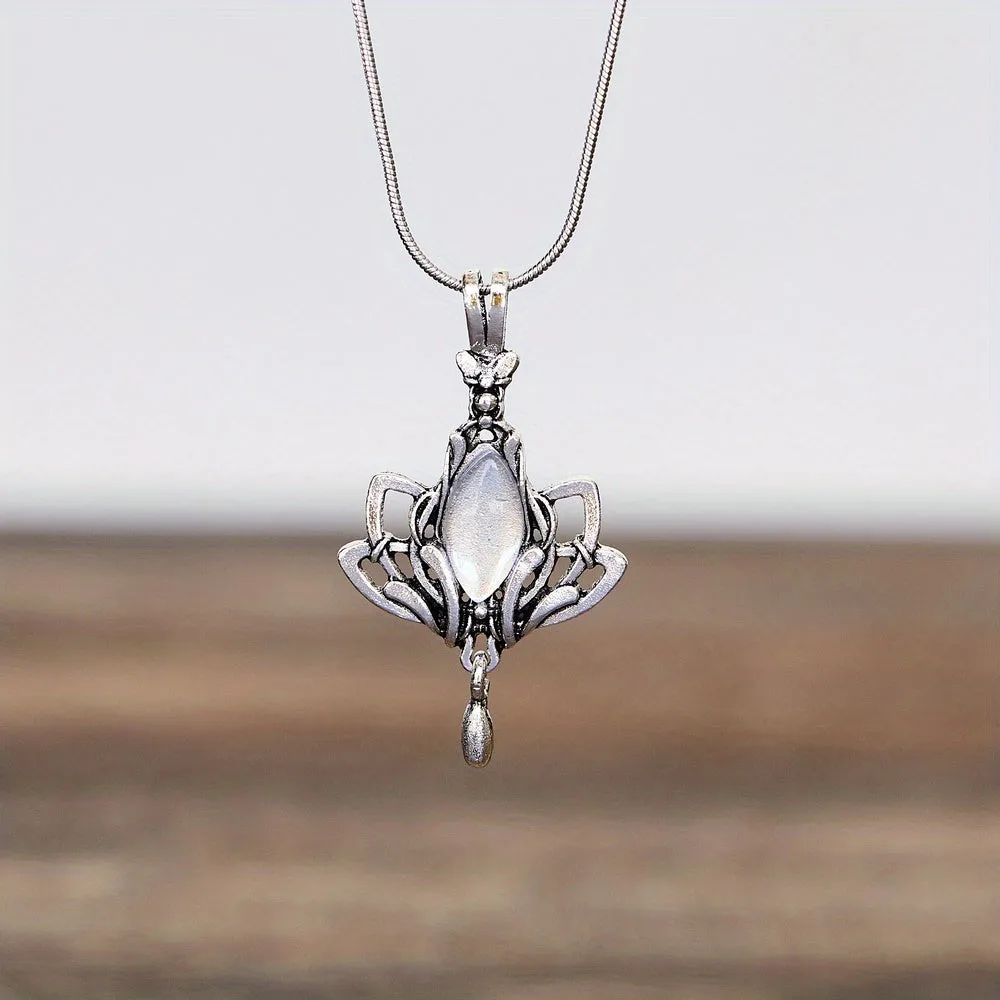 Gorgeous Silver Boho Flower Gemstone Pendant Necklace - Perfect for Gothic Parties and Jewelry Gifts!