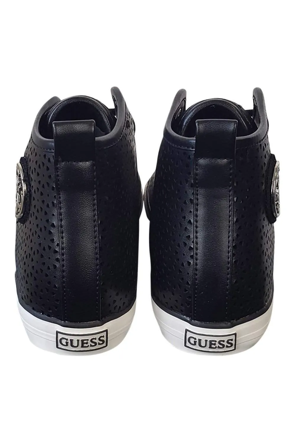 GUESS Glinna Matte Black Laser Cut High Top Sneakers (41)