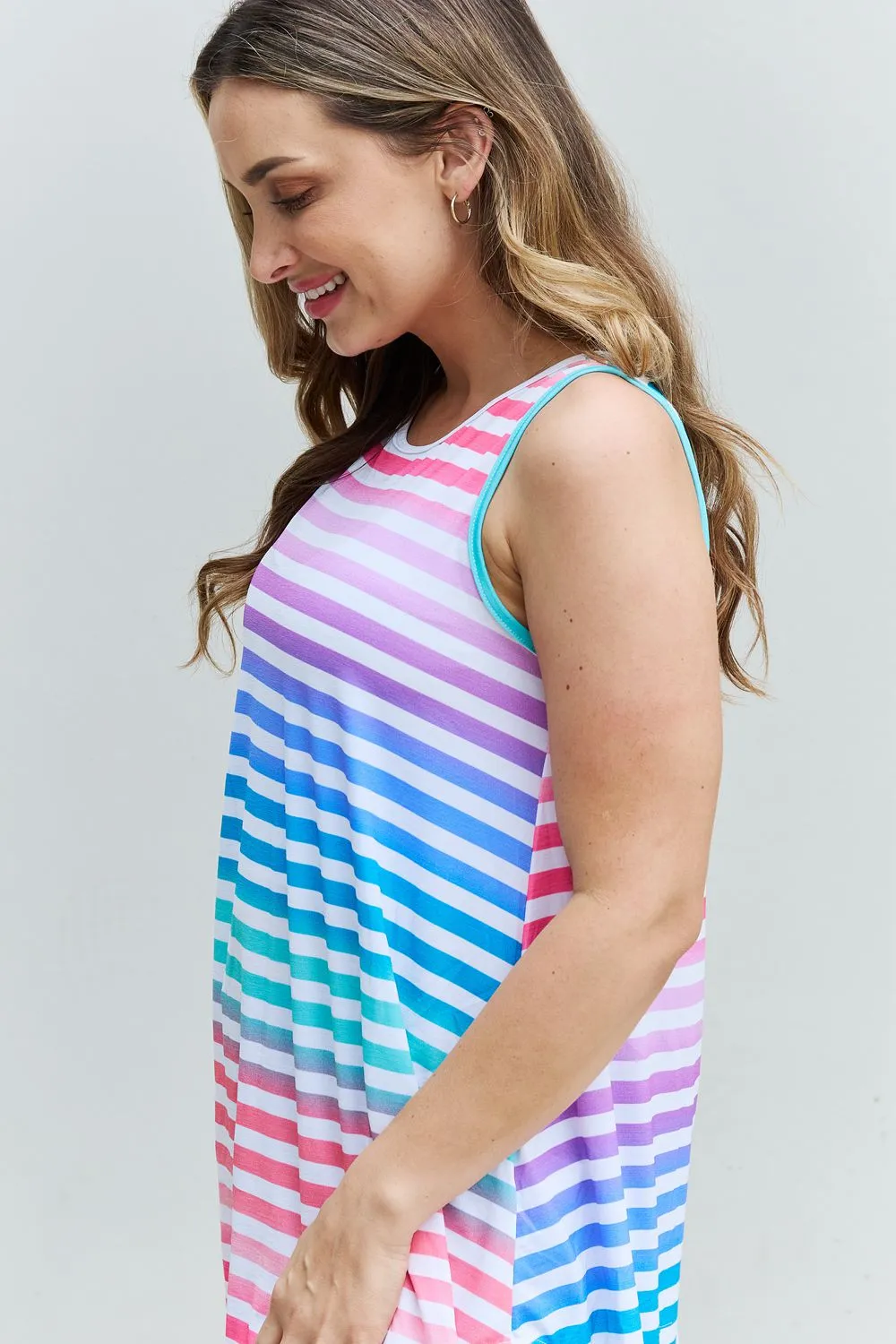 Heimish Love Yourself Full Size Multicolored Striped Sleeveless Round Neck Top