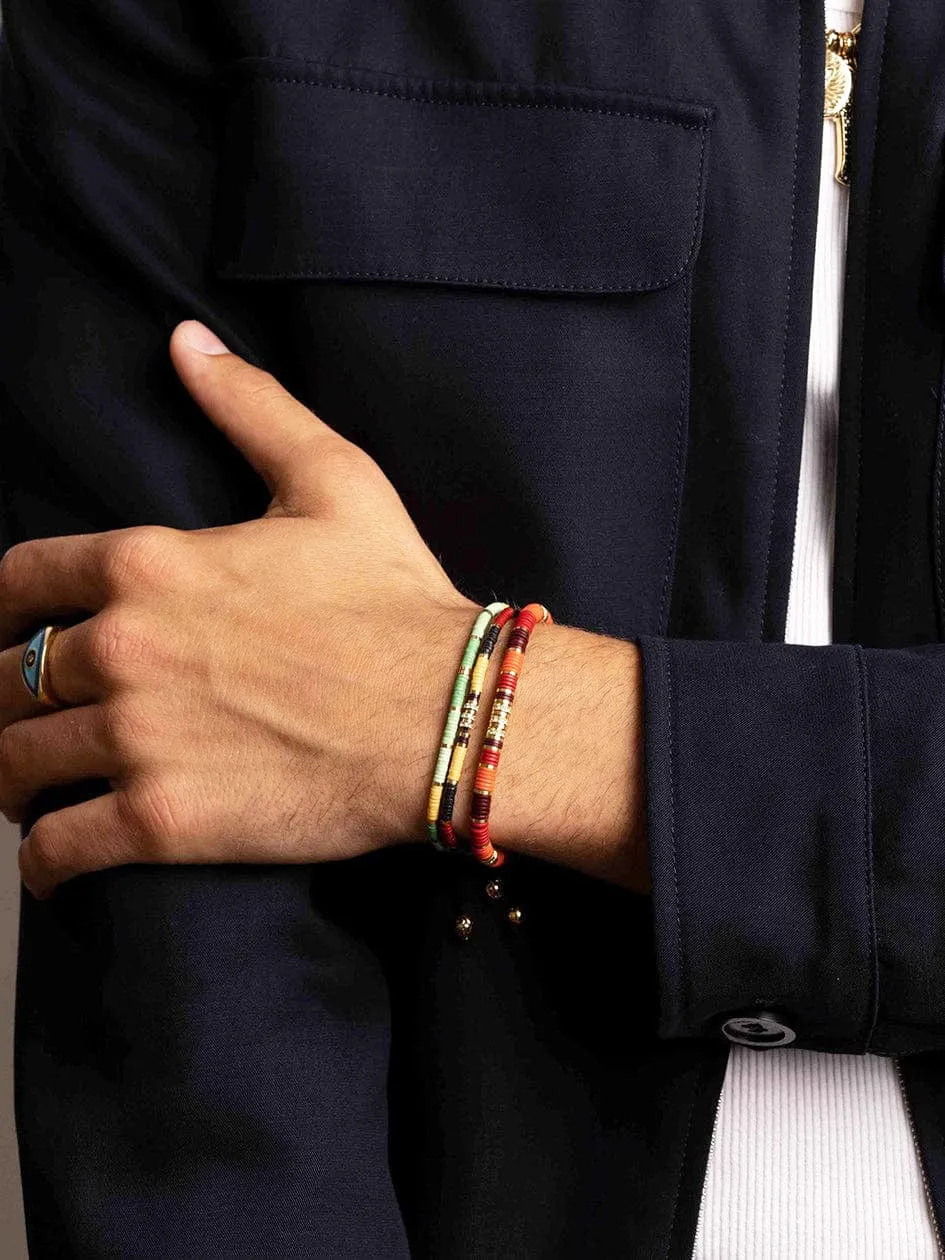 Men's Beaded Bracelet with Green Mini Disc Beads