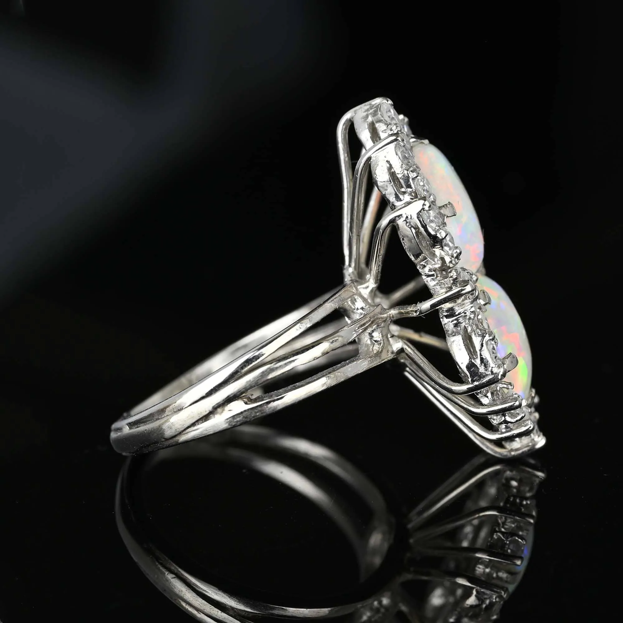 Mid Century 14K White Gold 1 CTW Diamond Opal Ring