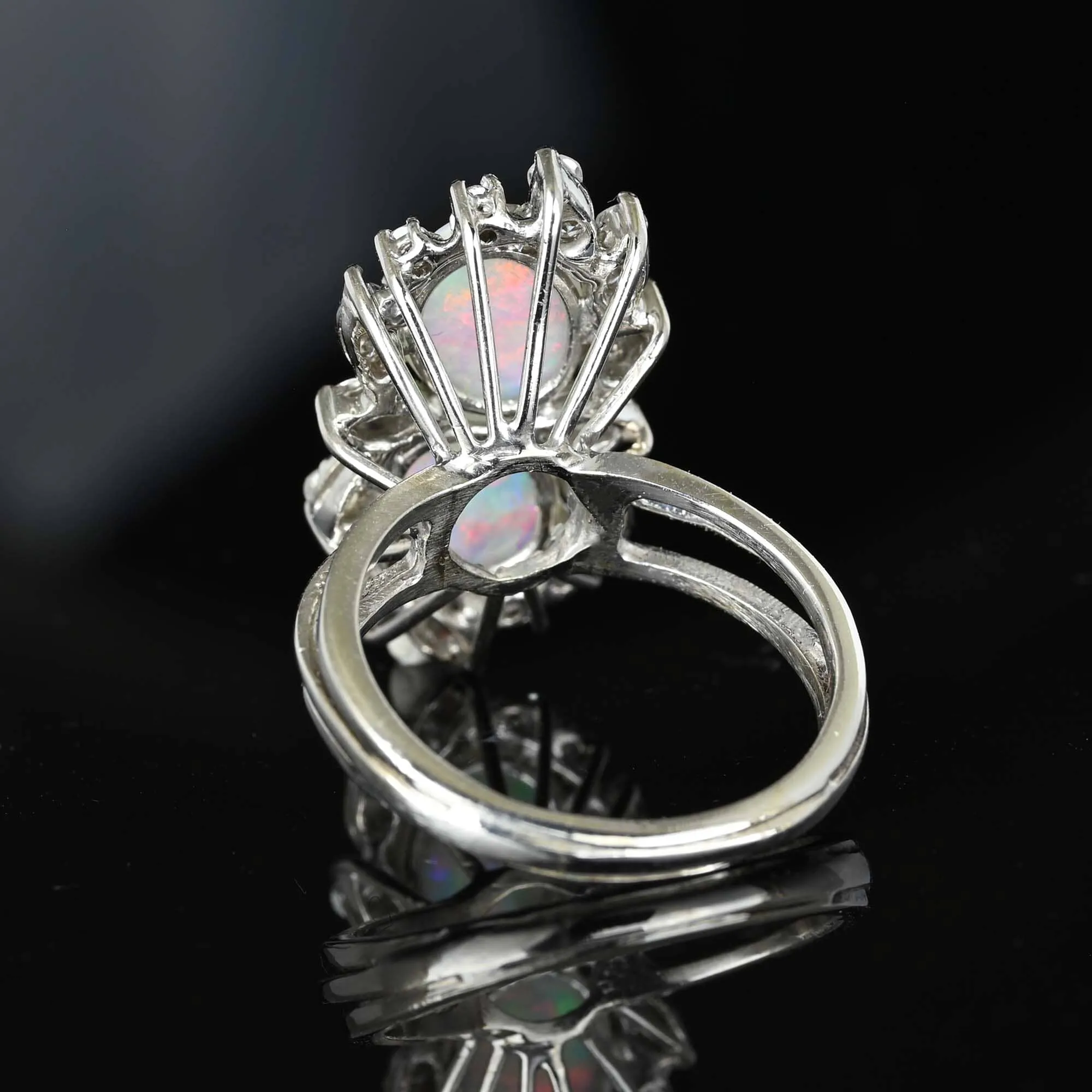 Mid Century 14K White Gold 1 CTW Diamond Opal Ring