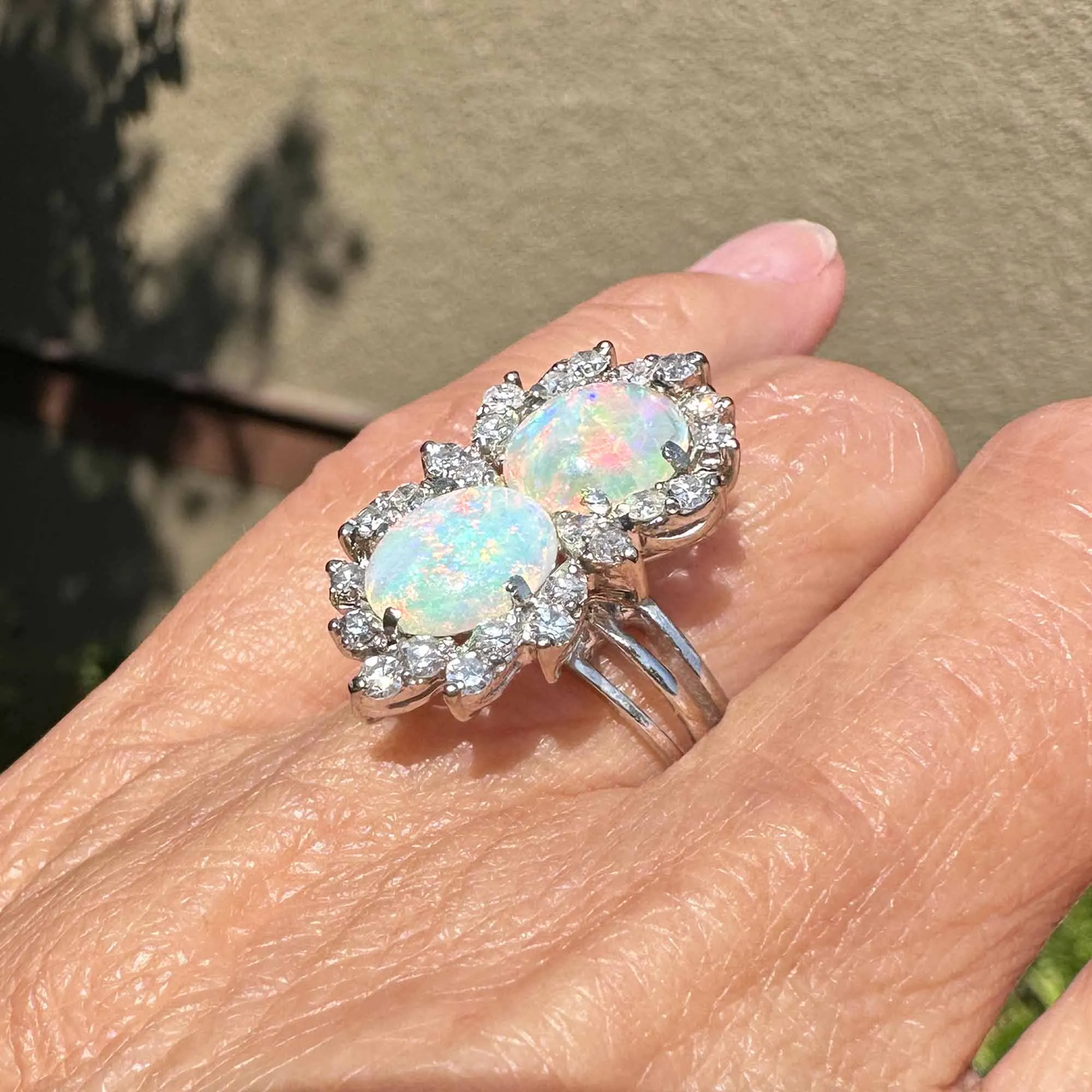 Mid Century 14K White Gold 1 CTW Diamond Opal Ring