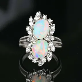 Mid Century 14K White Gold 1 CTW Diamond Opal Ring