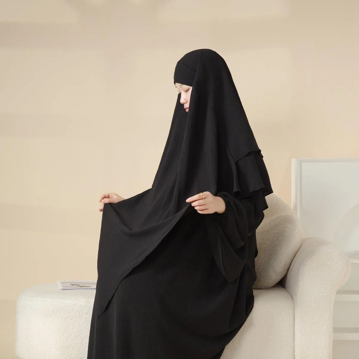 MK011  Stunning Two-Layer Crepe Khimar