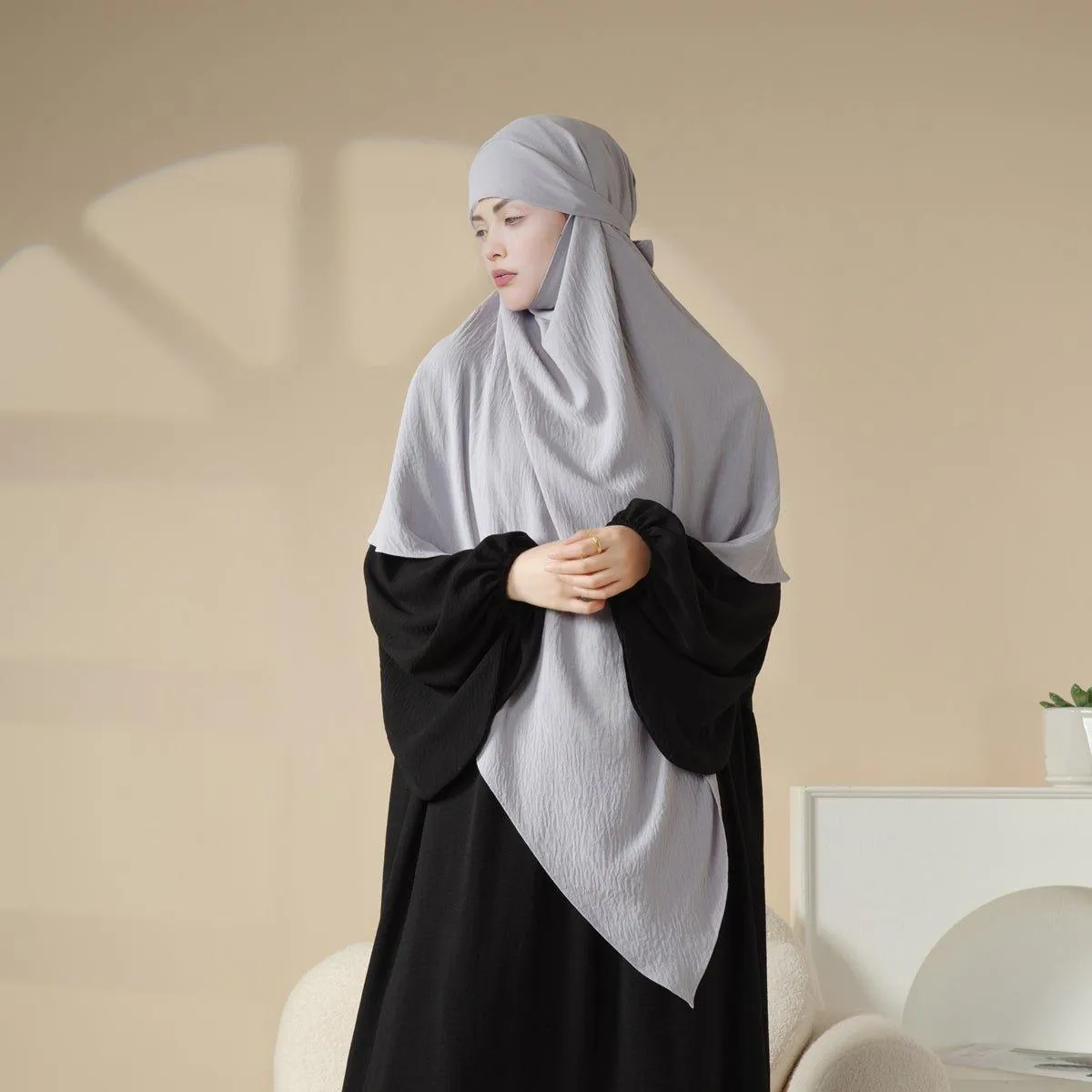 MK011  Stunning Two-Layer Crepe Khimar