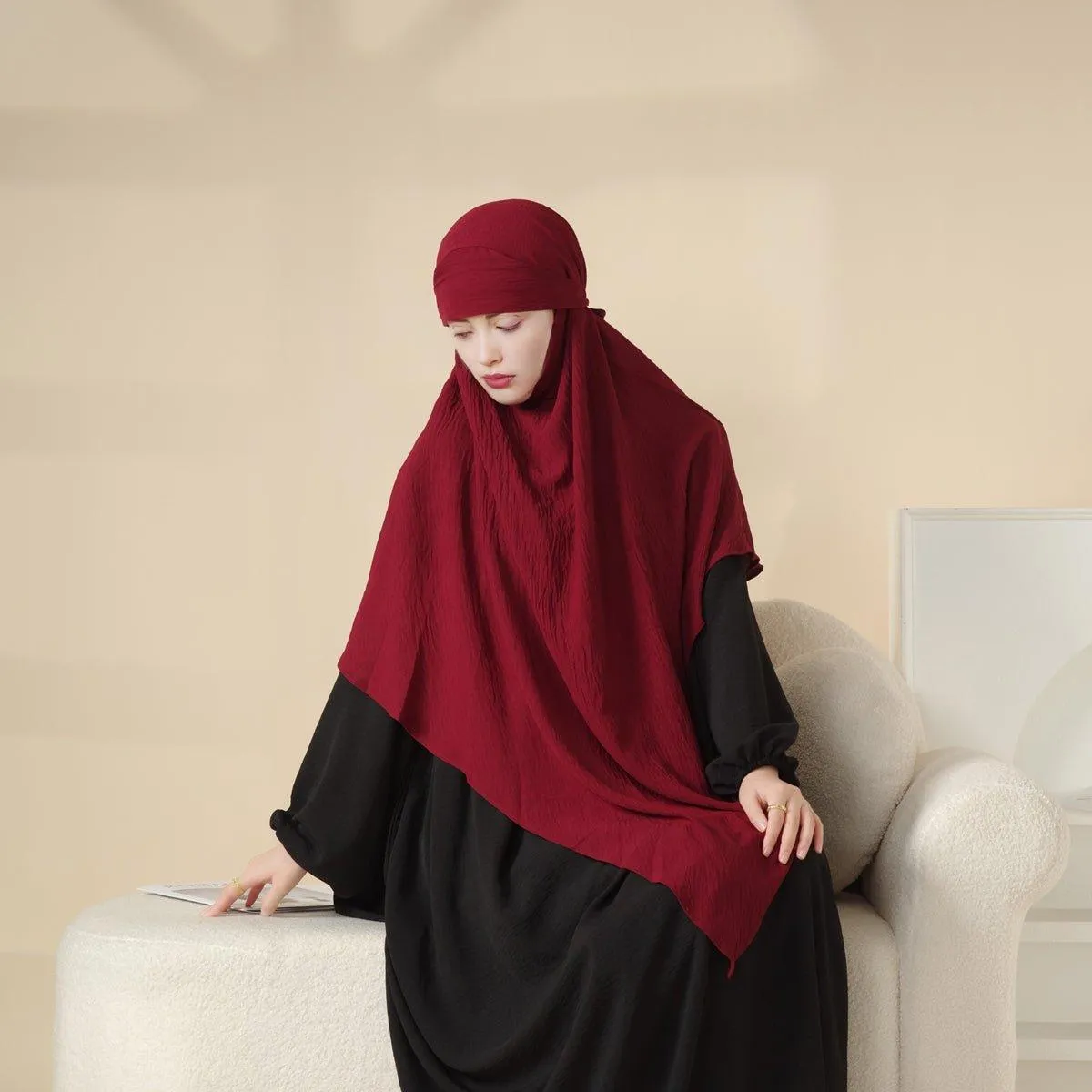 MK011  Stunning Two-Layer Crepe Khimar