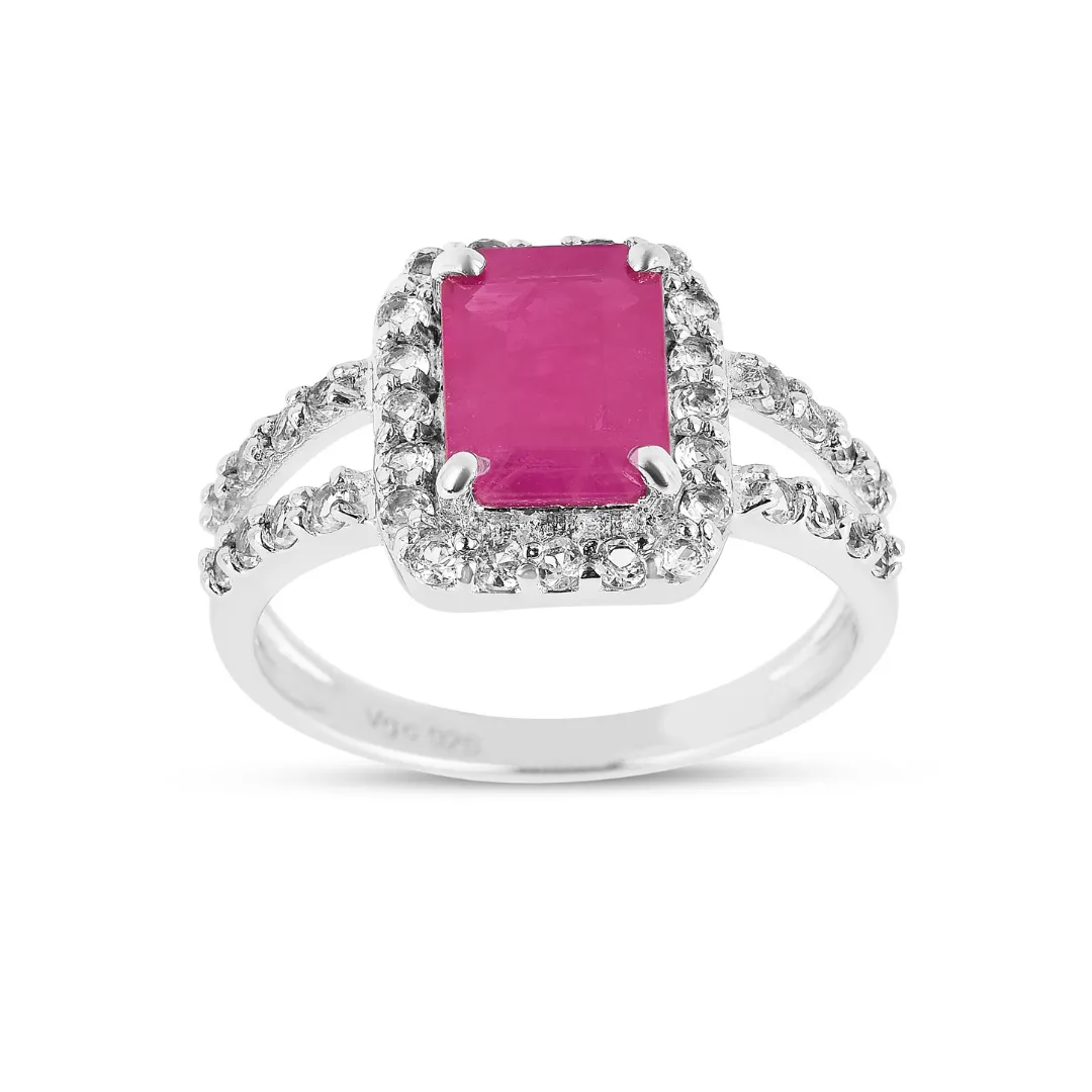 Natural Ruby Split Band Octagon Ring