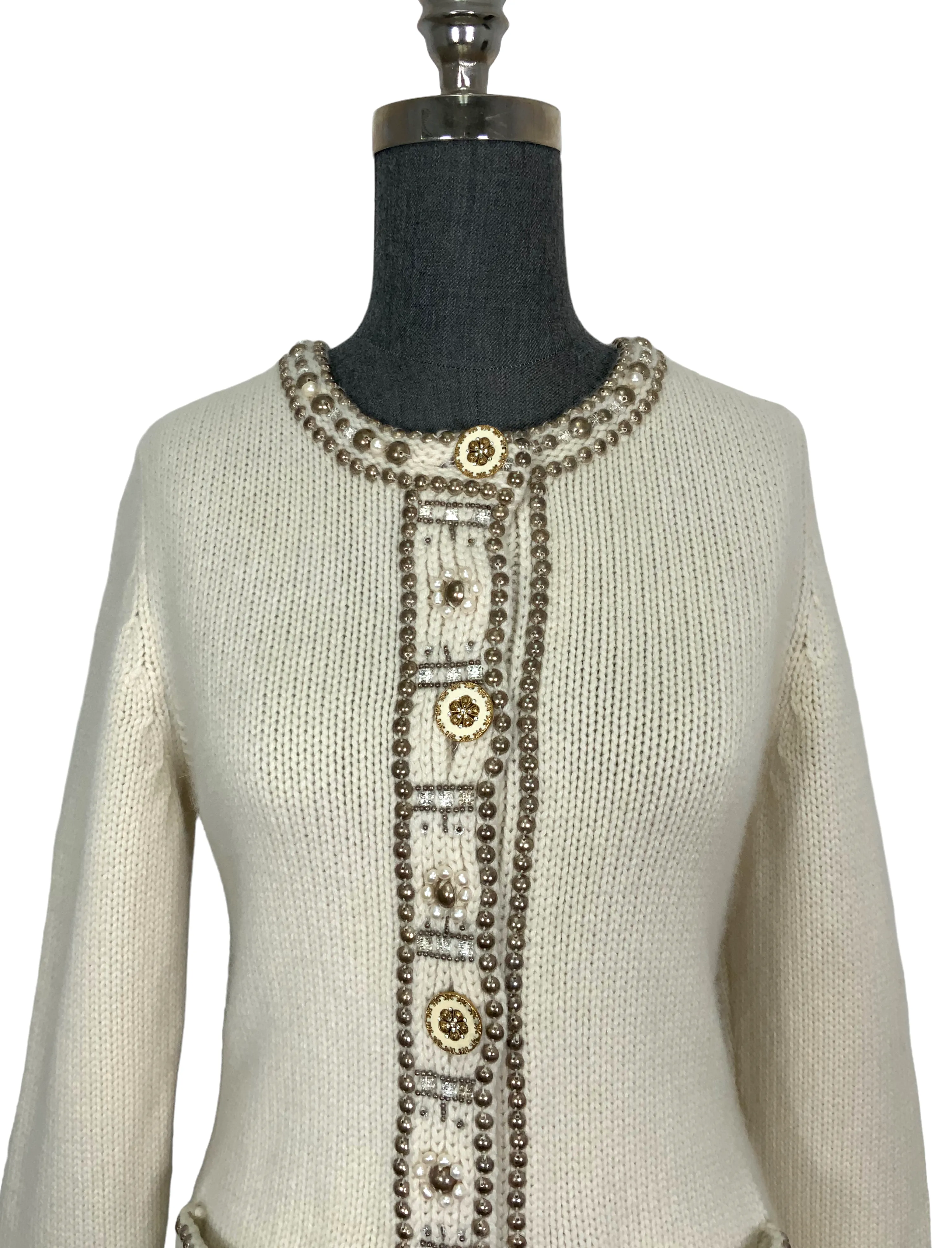 Oscar de la Renta Embellished Cashmere Sweater Size L