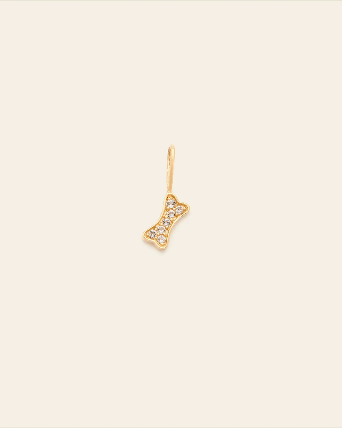 Pave Dog Bone - White Topaz, 14k Solid Gold