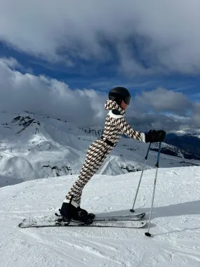 Perfect Moment Cream Houndstooth Allos Ski Suit UK M