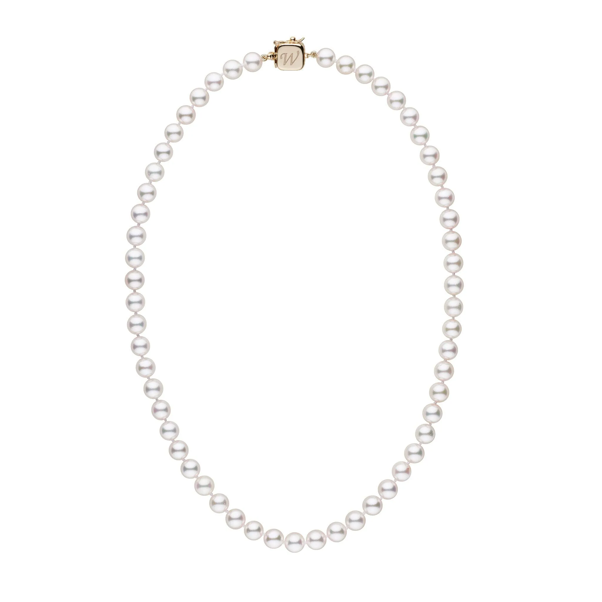 Personalized 18 Inch 7.0-7.5 mm AAA Akoya Pearl Square Clasp Necklace