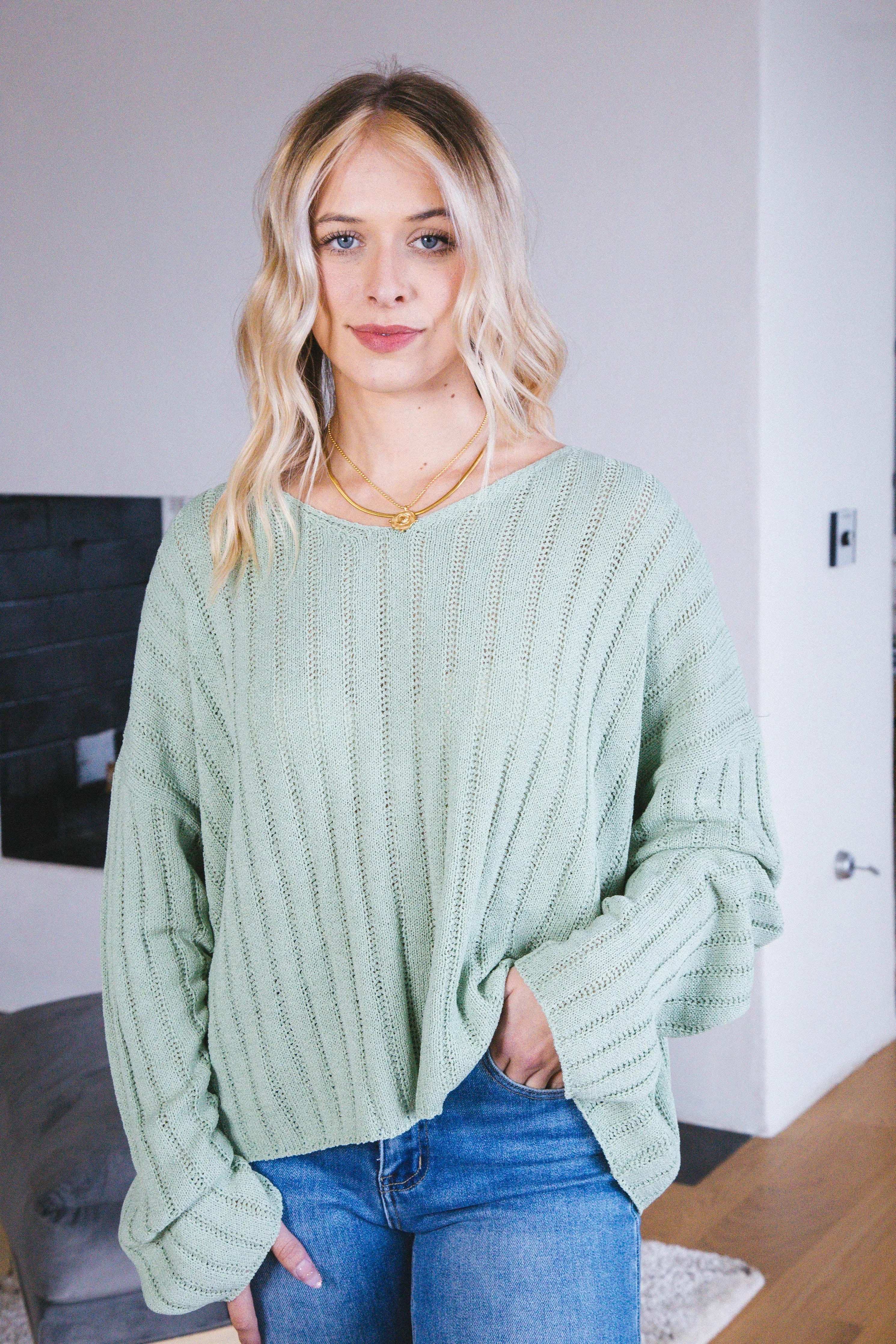 Presley Lightweight Sweater, Soft Sage