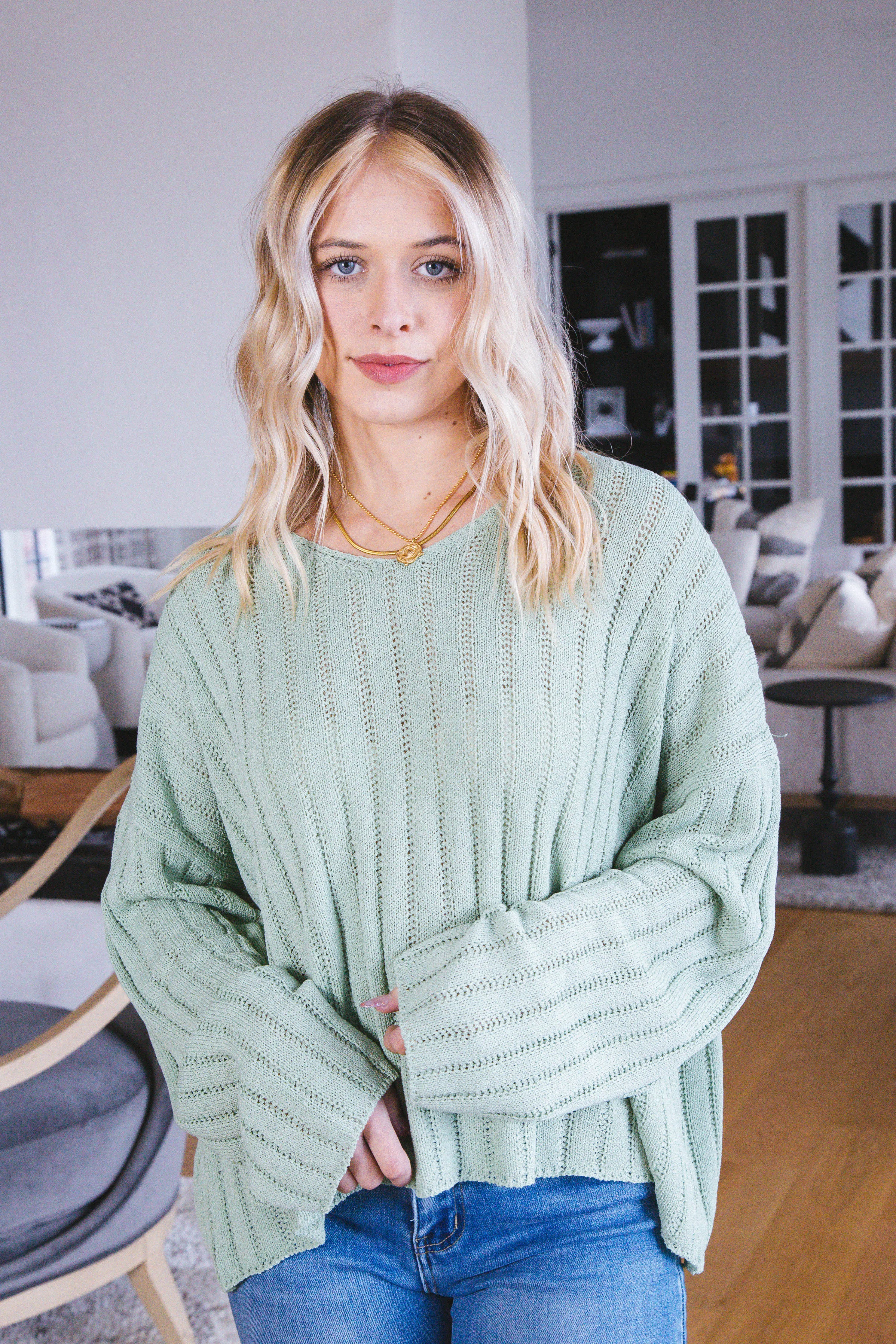 Presley Lightweight Sweater, Soft Sage