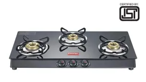 Prestige Marvel Plus Glass 3 Burner Gas Stove, Black (ISI Certified)