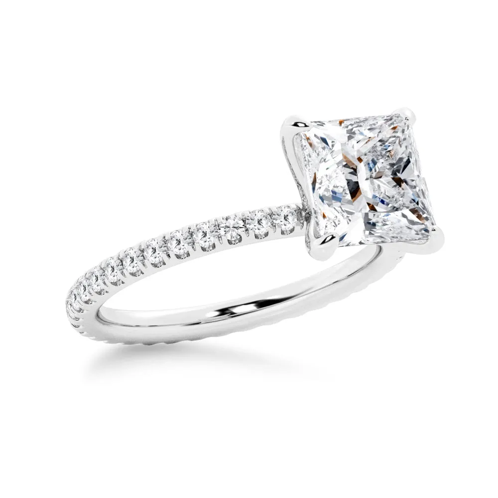 Princess Cut Moissanite Engagement Ring With Eternity Pave Band