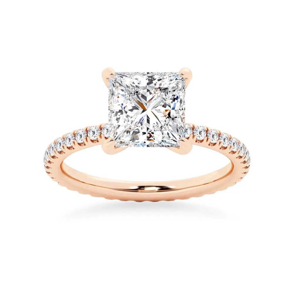 Princess Cut Moissanite Engagement Ring With Eternity Pave Band