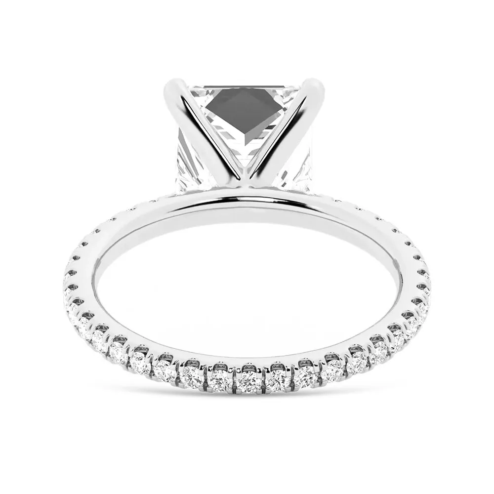 Princess Cut Moissanite Engagement Ring With Eternity Pave Band