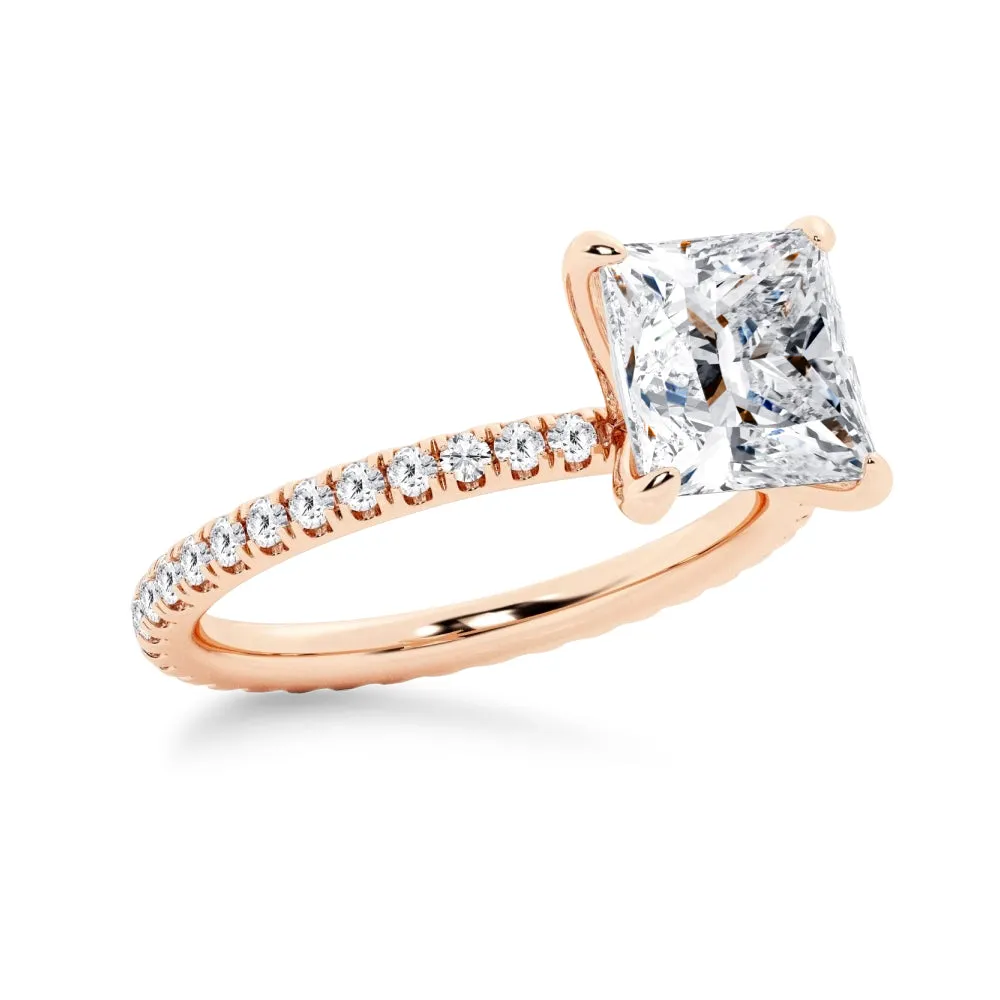 Princess Cut Moissanite Engagement Ring With Eternity Pave Band