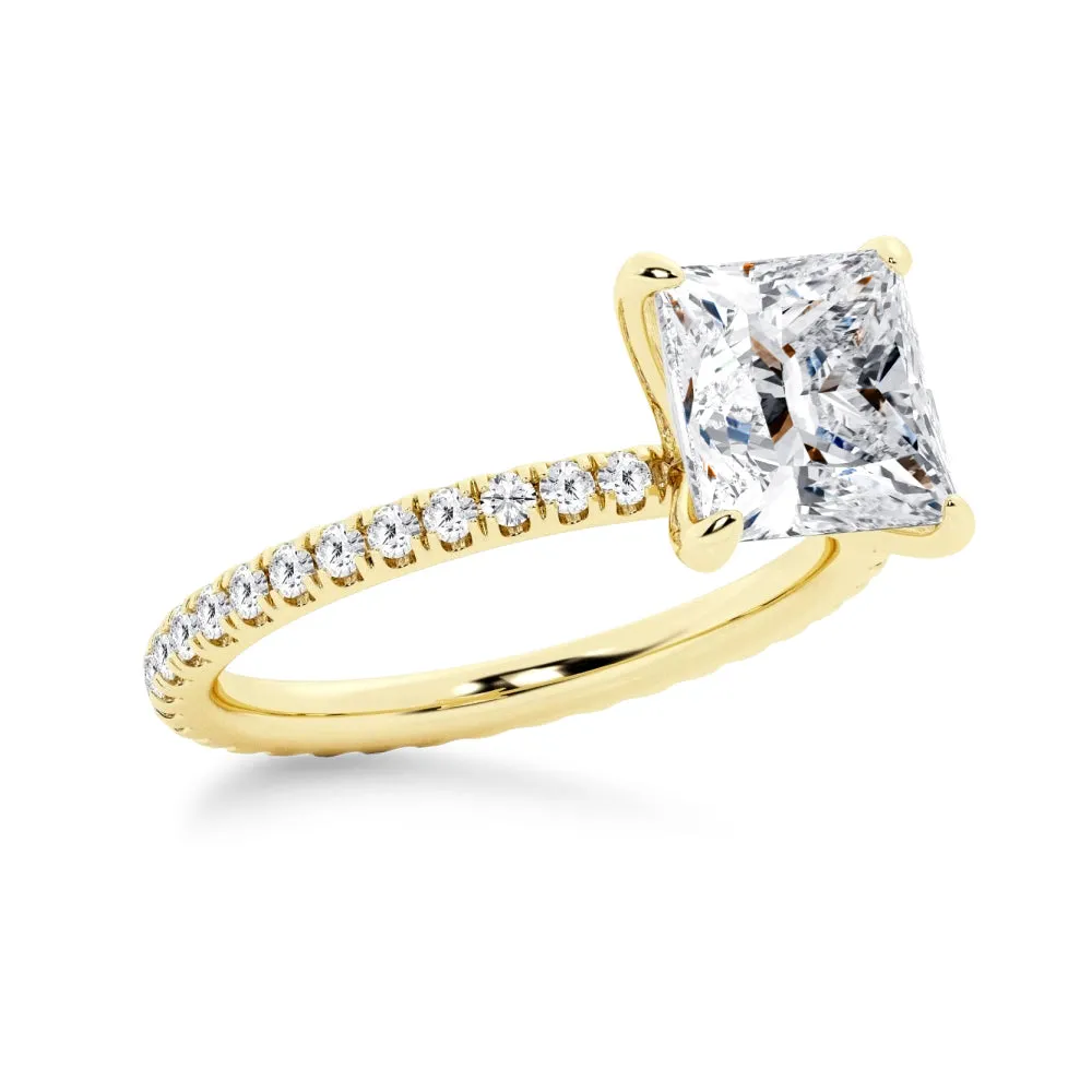 Princess Cut Moissanite Engagement Ring With Eternity Pave Band