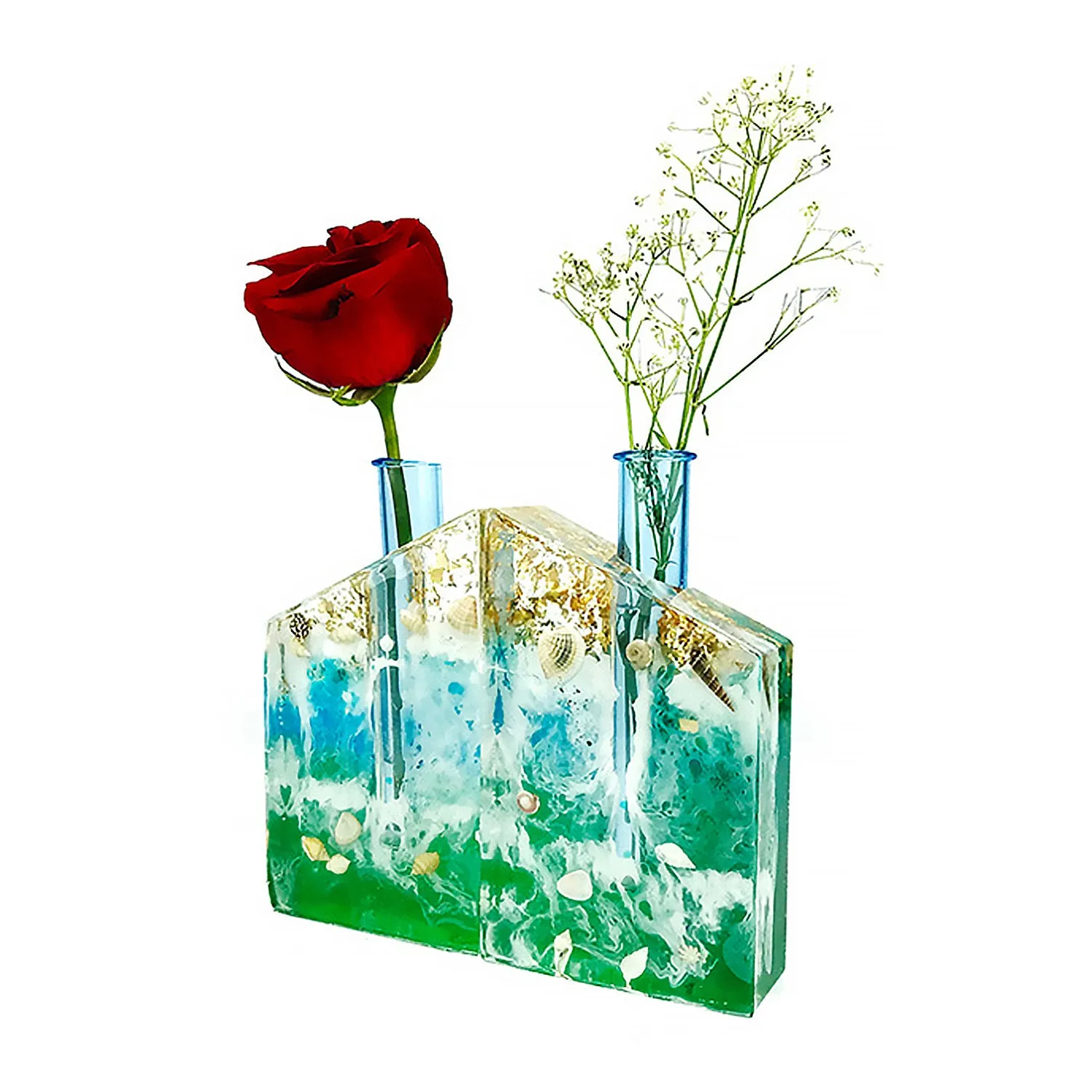 Rectangle Decorative with 2 Test Tubes Vase Silicone Mould, Circular Design Vase Mould, Silicone Mould, Resin Crafts, Flower holder mold