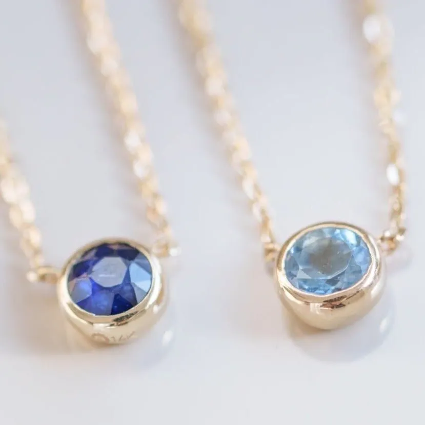 Sapphire Station Necklace Bezel Set in 14k Gold