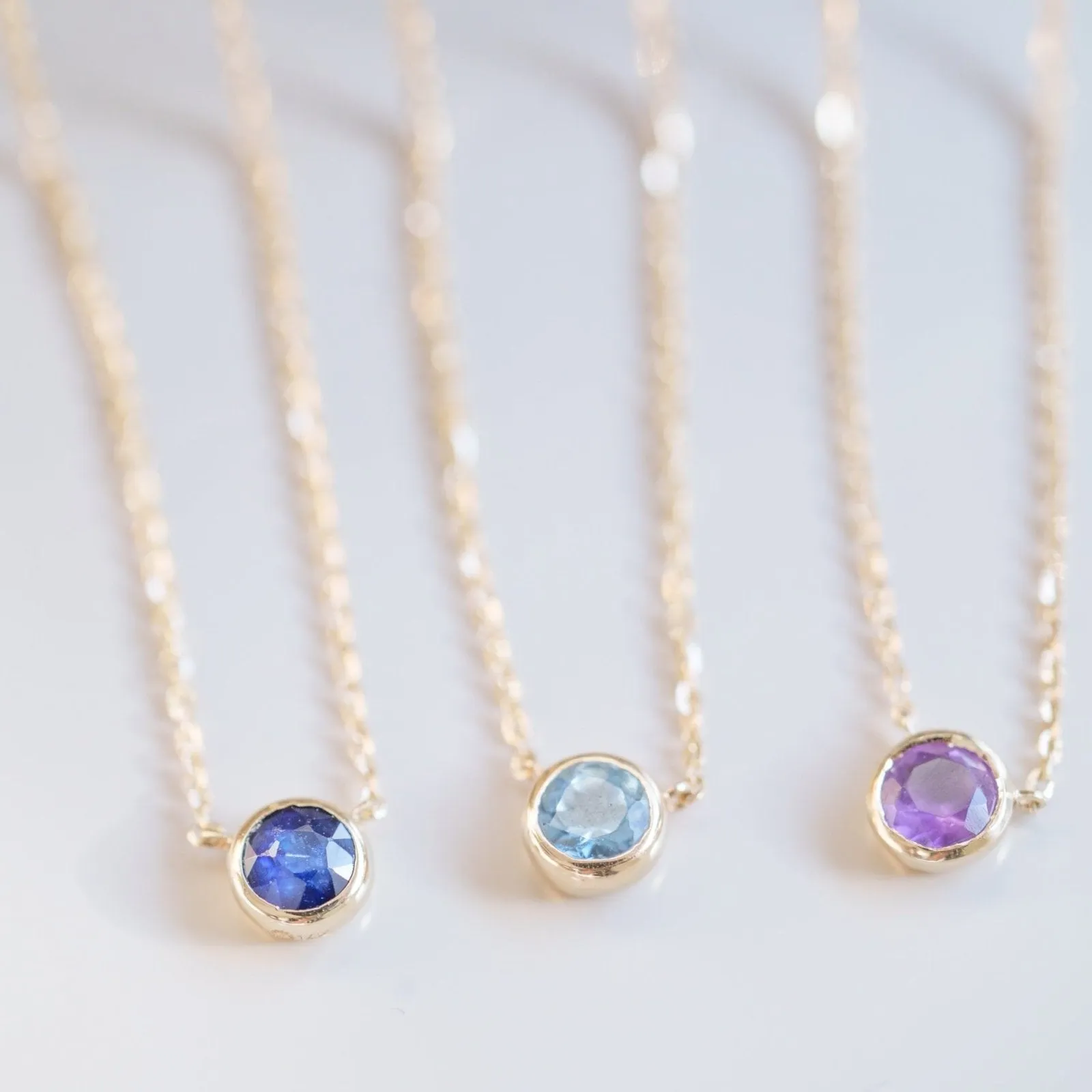 Sapphire Station Necklace Bezel Set in 14k Gold