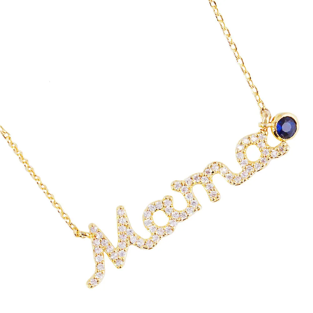 September Birthstone MAMA Message Pendant Necklace