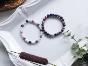 September Bracelet Stack || Sapphire & Moonstone Beaded Bracelet || Reiki Infused