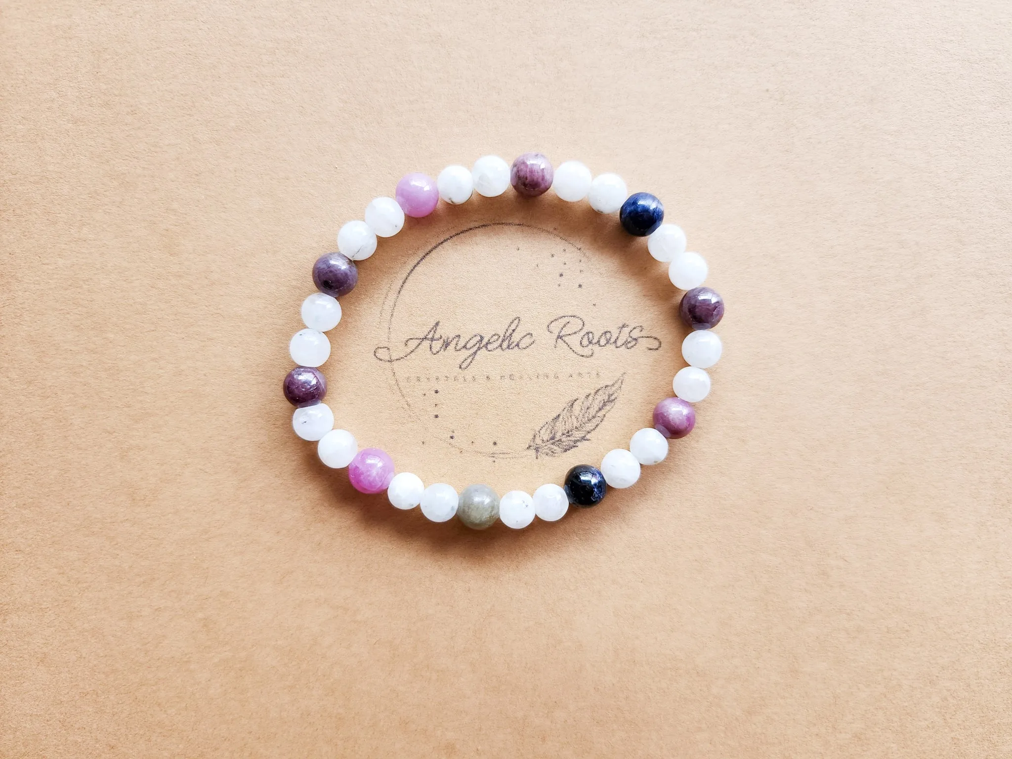 September Bracelet Stack || Sapphire & Moonstone Beaded Bracelet || Reiki Infused