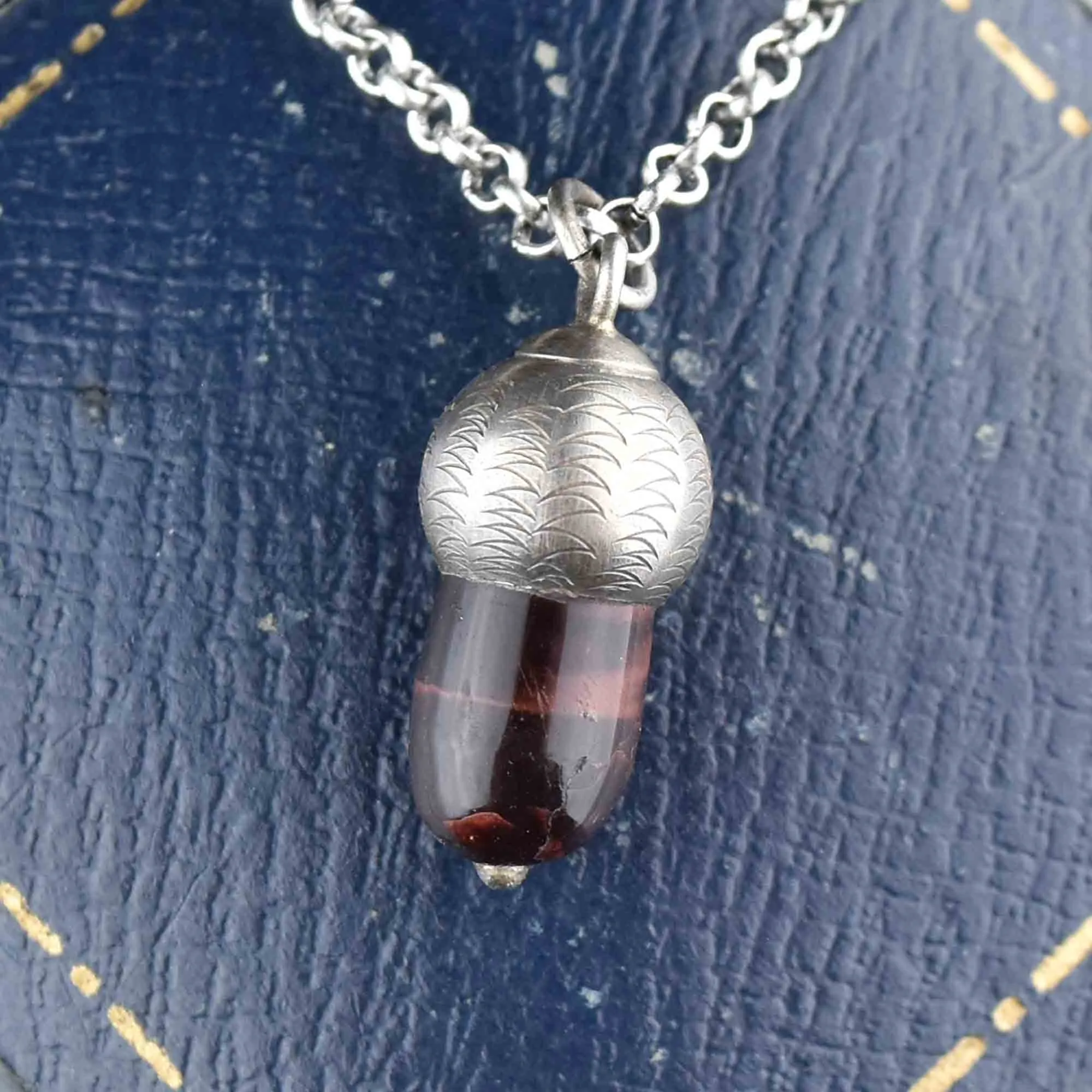 Silver Banded Quartz Acorn Pendant Necklace