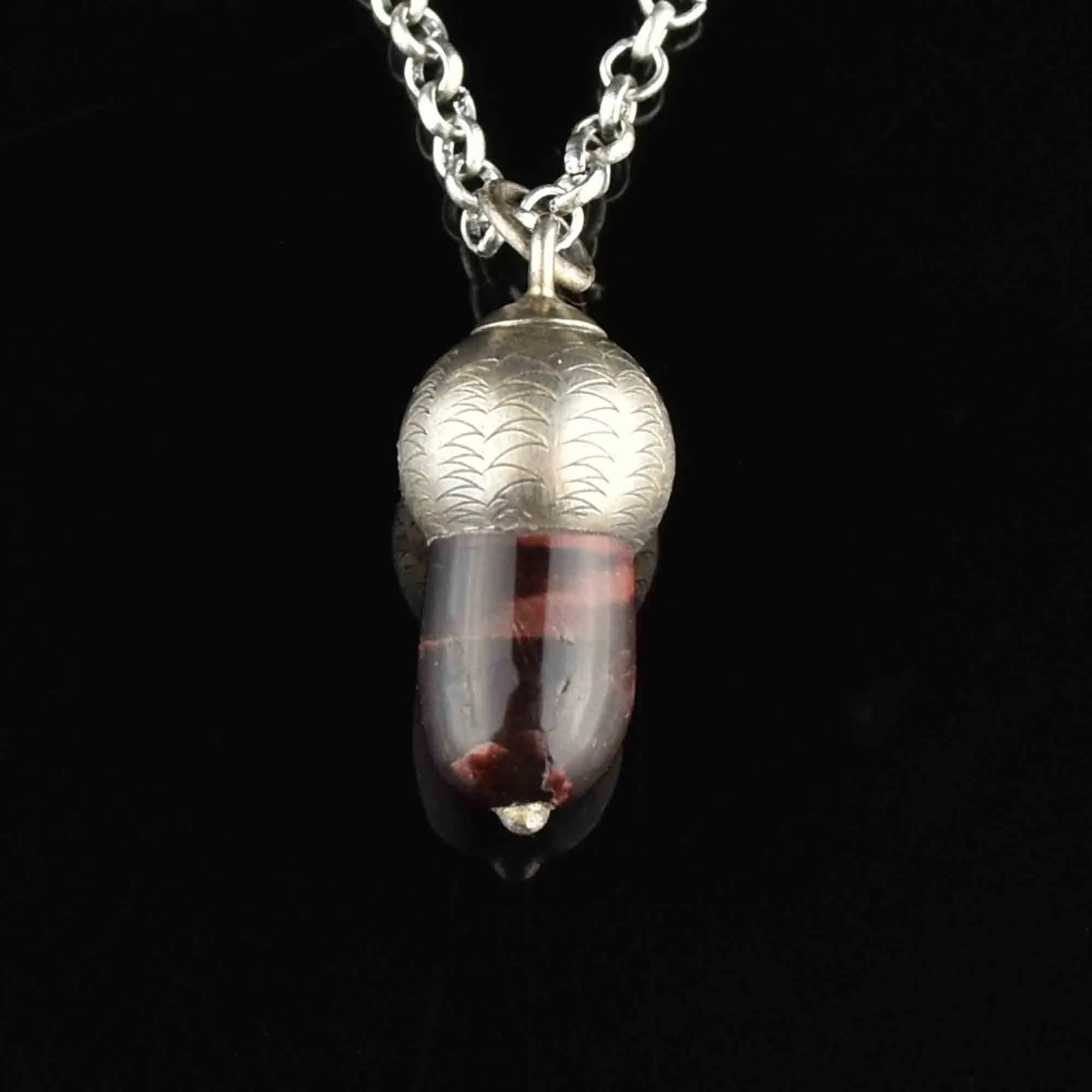 Silver Banded Quartz Acorn Pendant Necklace