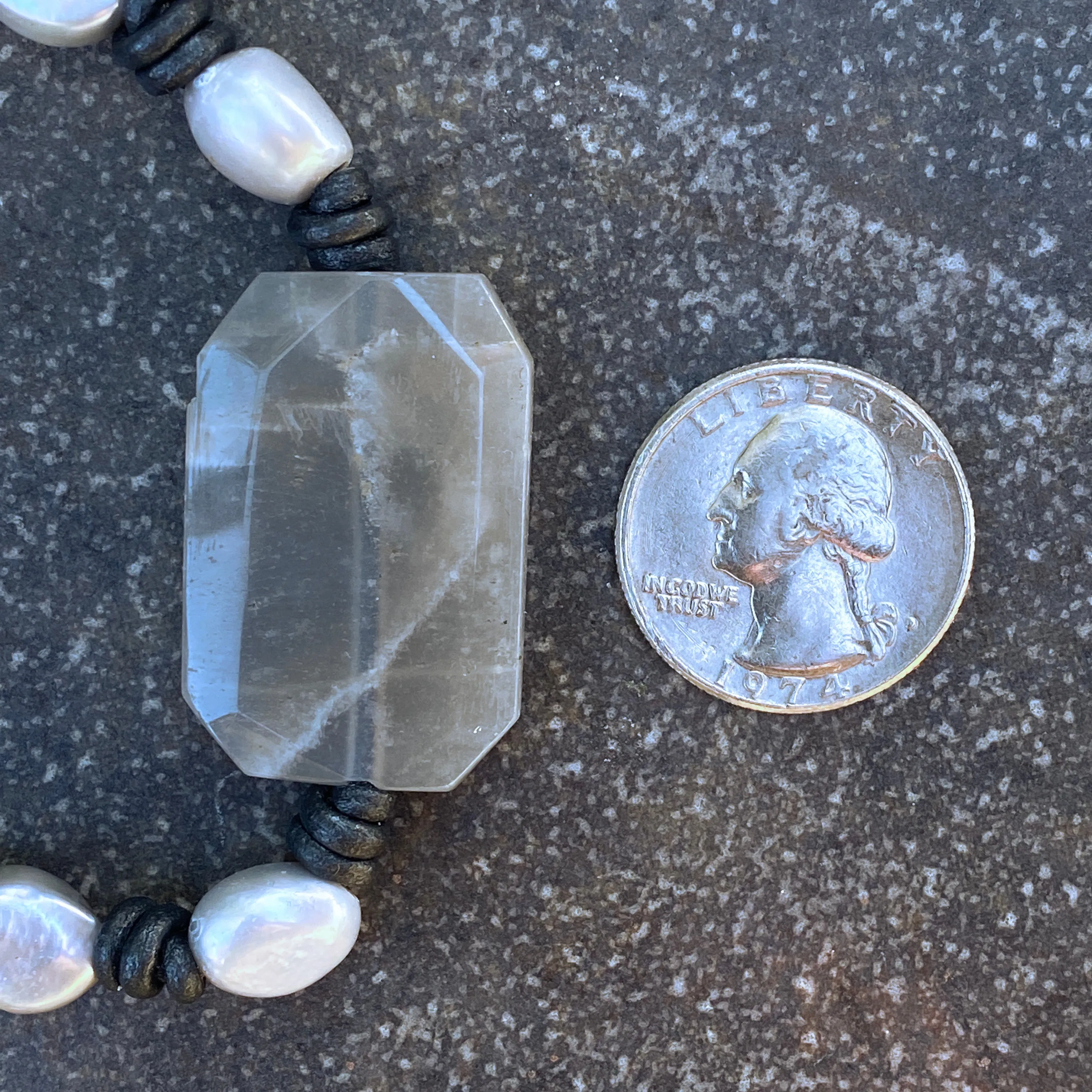 Silver moonstone and genuine freshwater Pearl hand knotted leather bracelet