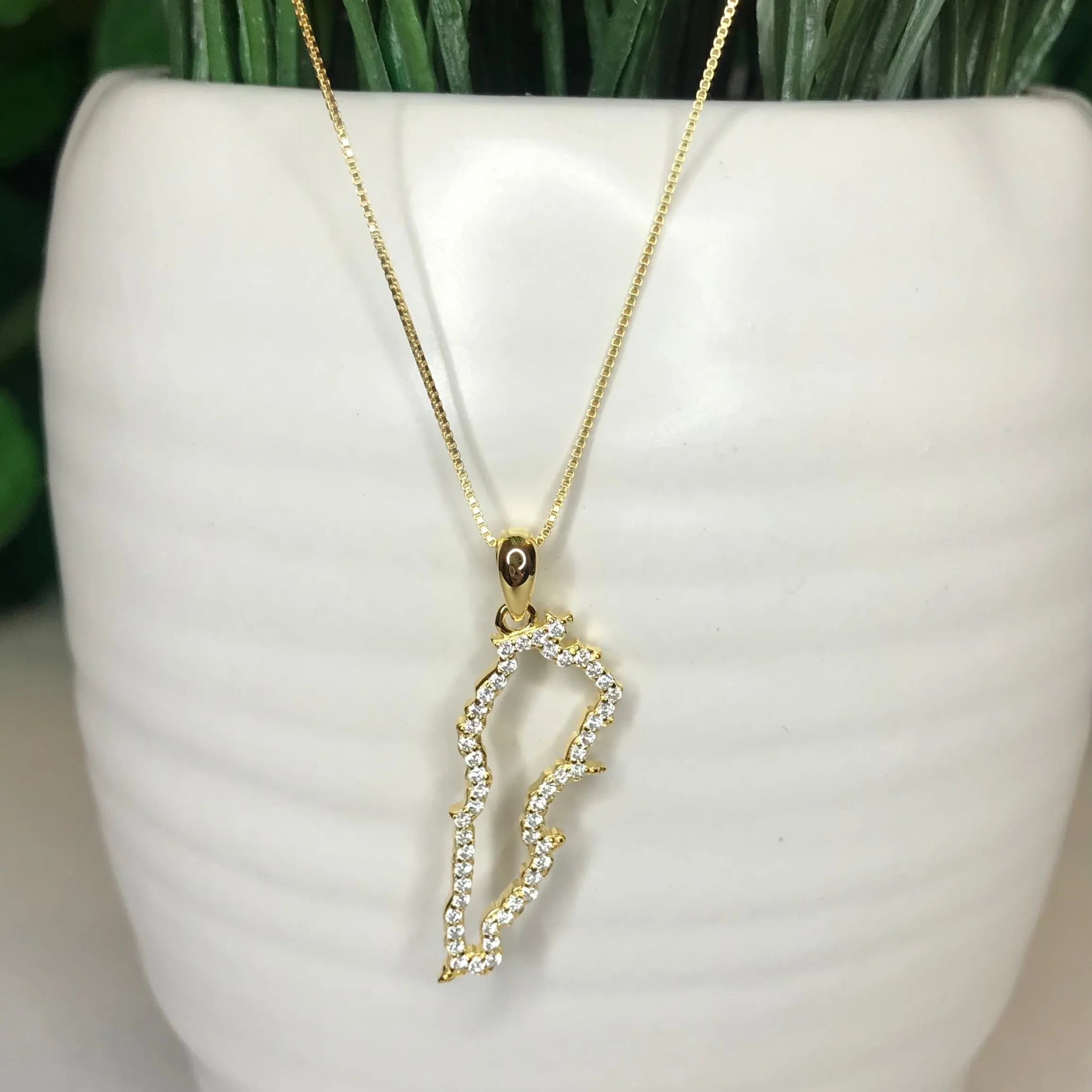 Sterling Silver Lebanon Map CZ Outline Necklace - Available in 3 Colors