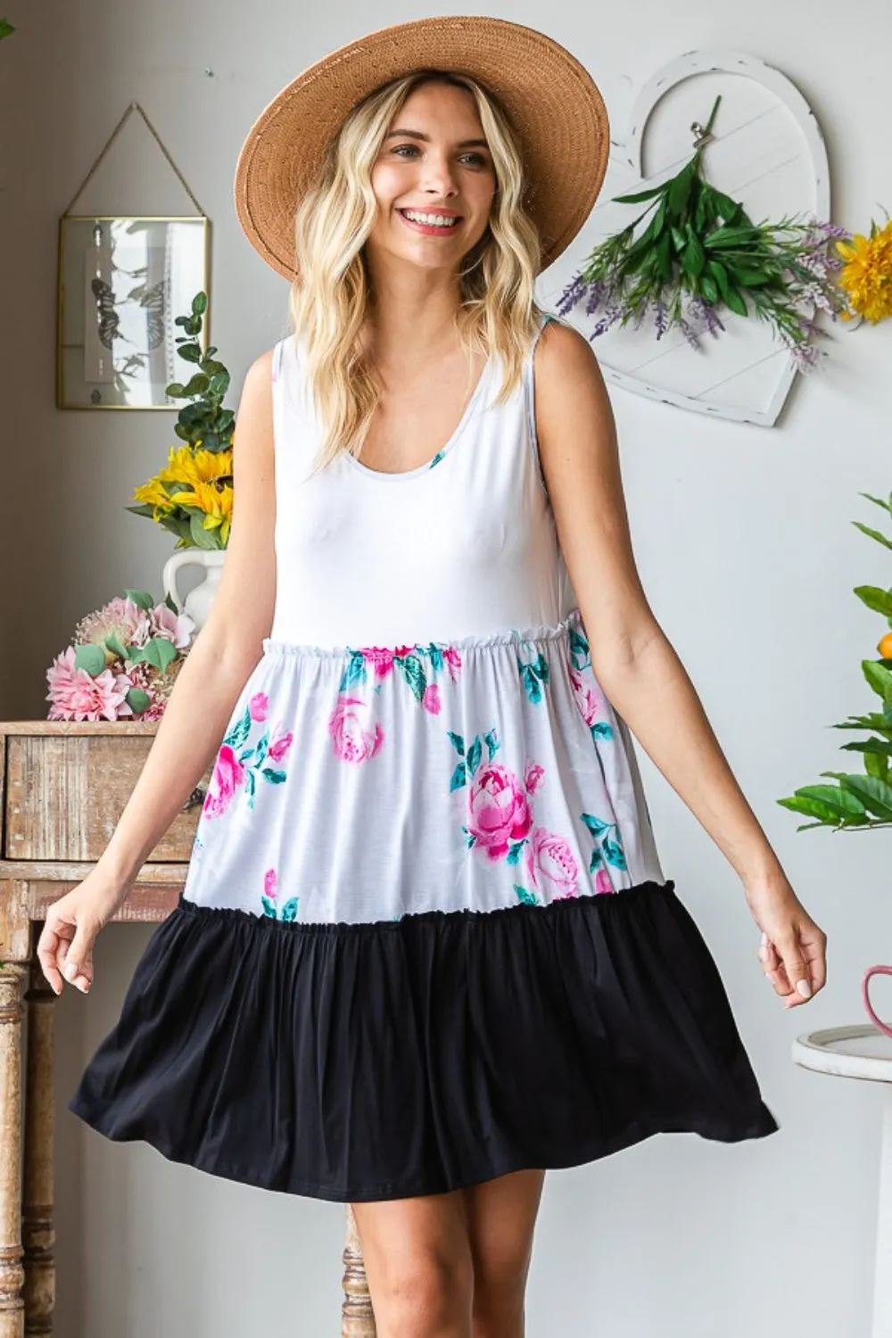 Sunset Vacation Plus Size Scoop Neck Frill Tiered Dress