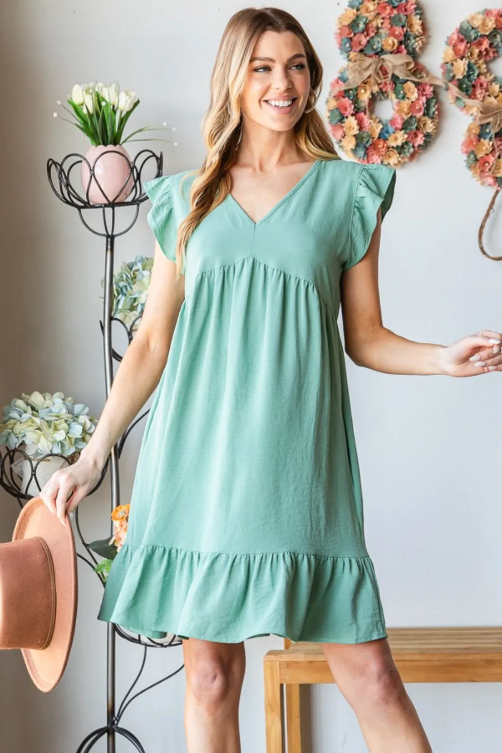 Sunset Vacation Plus Size Short Sleeve V Neck Ruffled Hem Dress