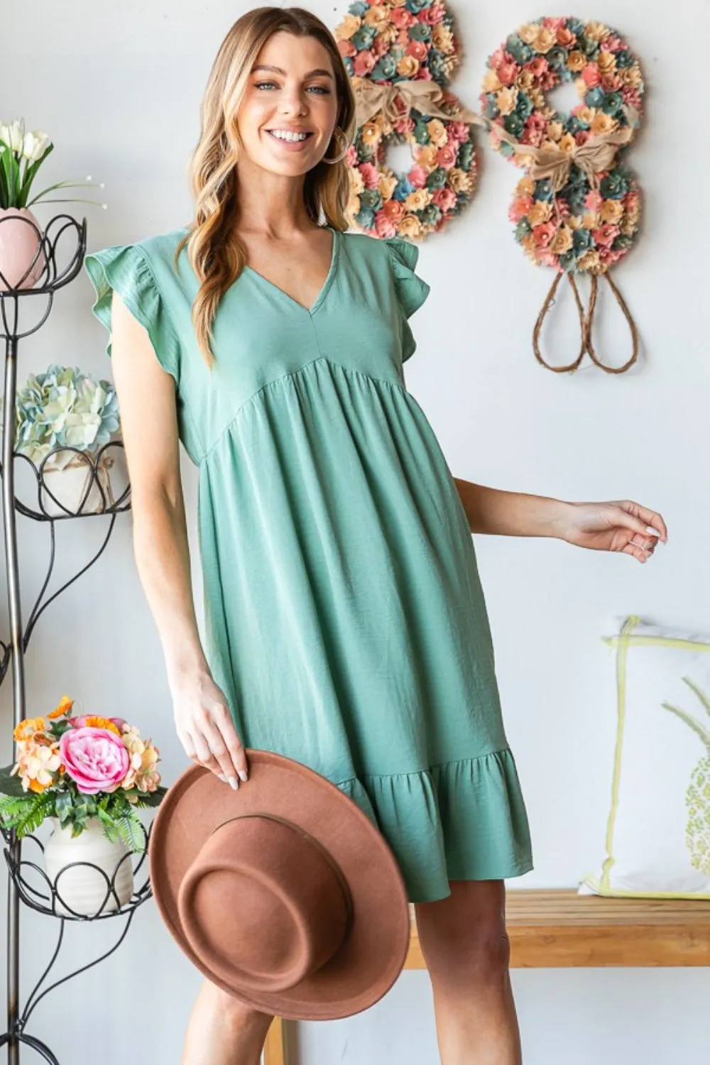 Sunset Vacation Plus Size Short Sleeve V Neck Ruffled Hem Dress