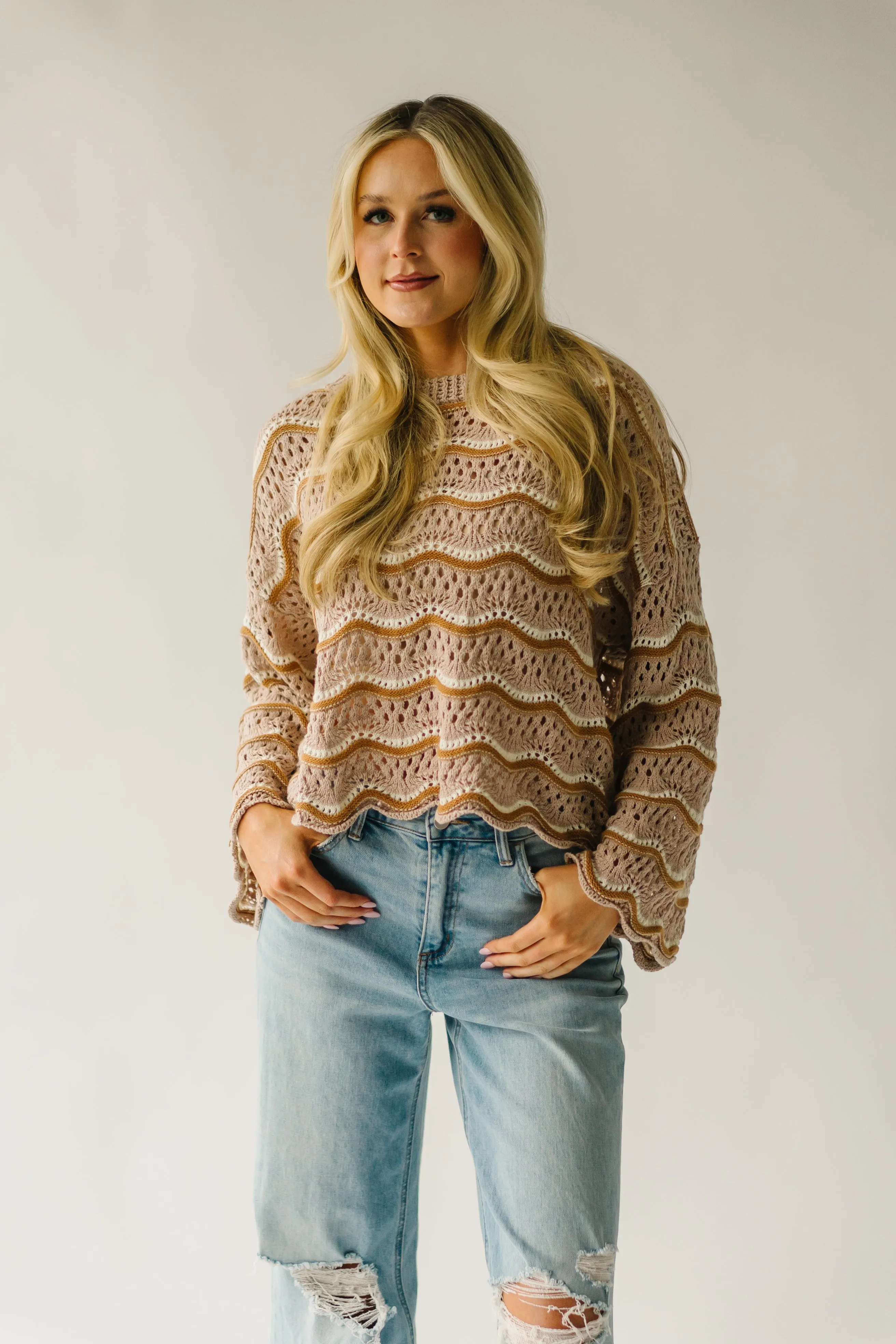 The Hondo Wavy Detail Crochet Sweater in Taupe Multi