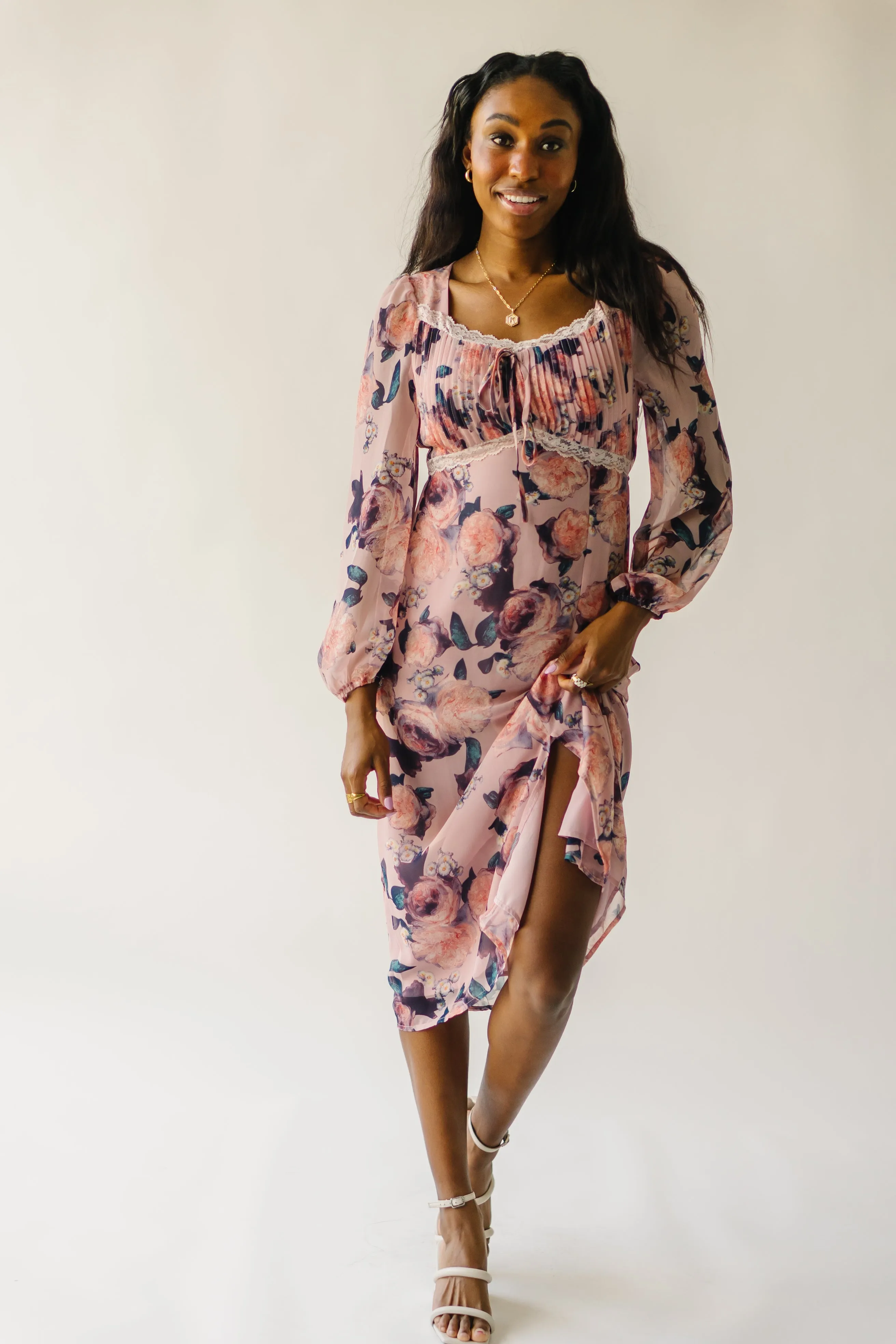 The Vienna Floral Patterned Dress in Rose